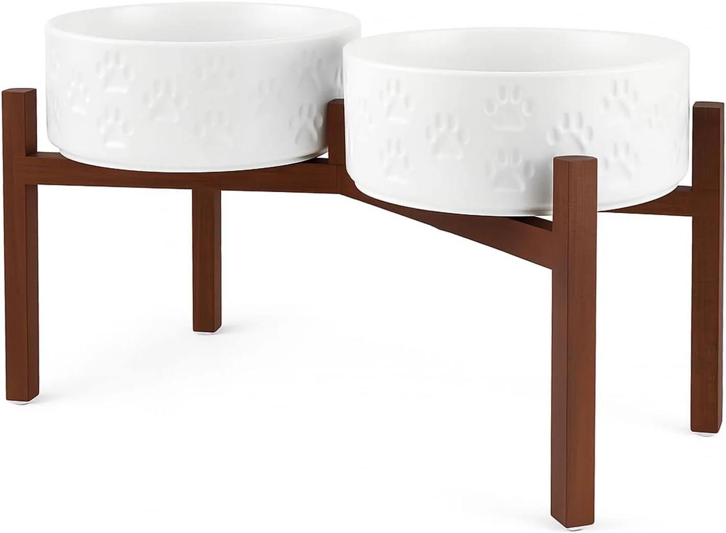 Advanced SPUNKYJUNKY Ceramic d Dog Bowl Set with Acacia Wood Stand for Food and Water for Large Dogs 60.87 OZ White Dog Paw Pattern Prestigious