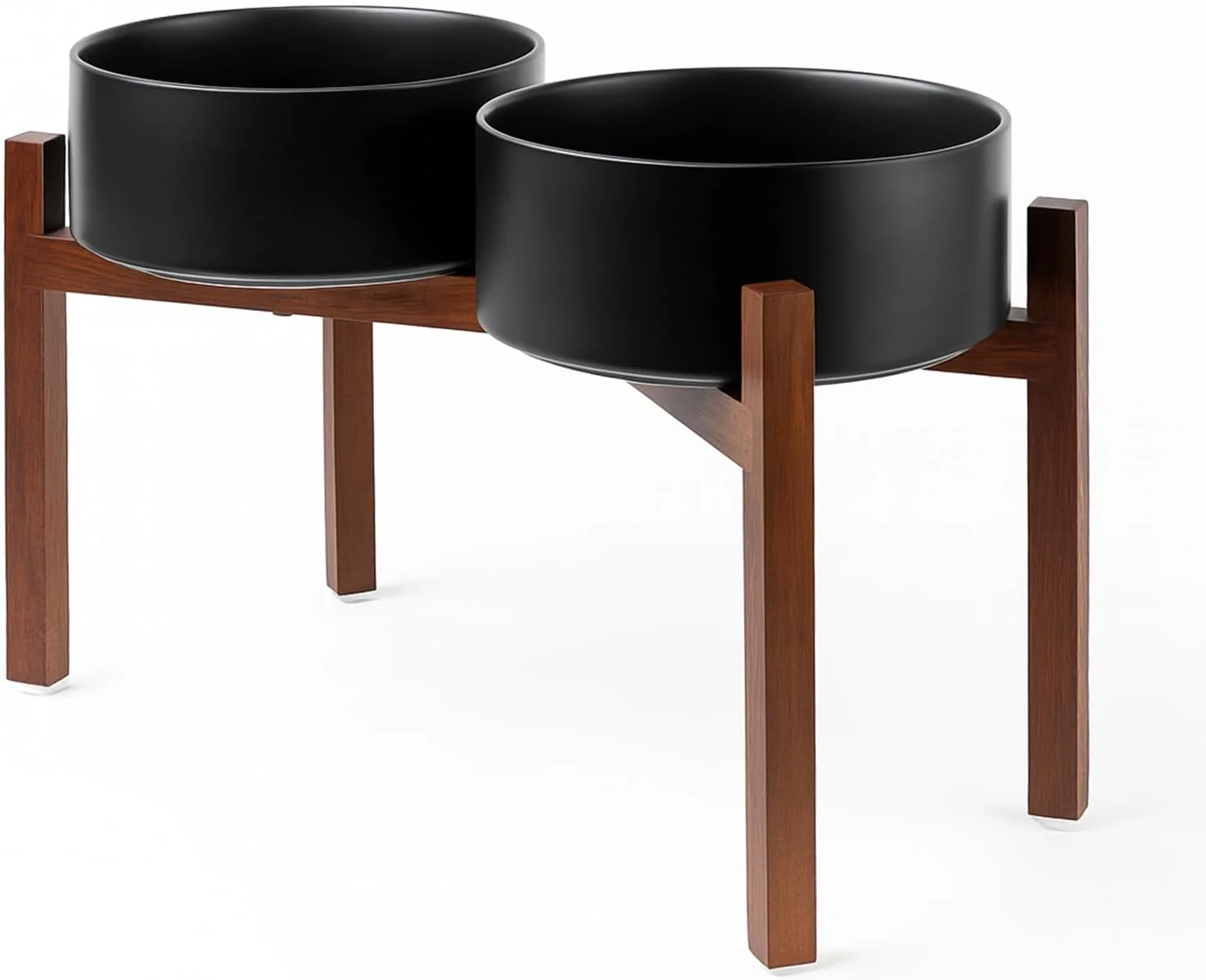 Certified SPUNKYJUNKY Raised Ceramic Dog Bowls Set with Non-Slip Acacia Wood Stand for Large Sized Dog 60.87 OZ Black Durable