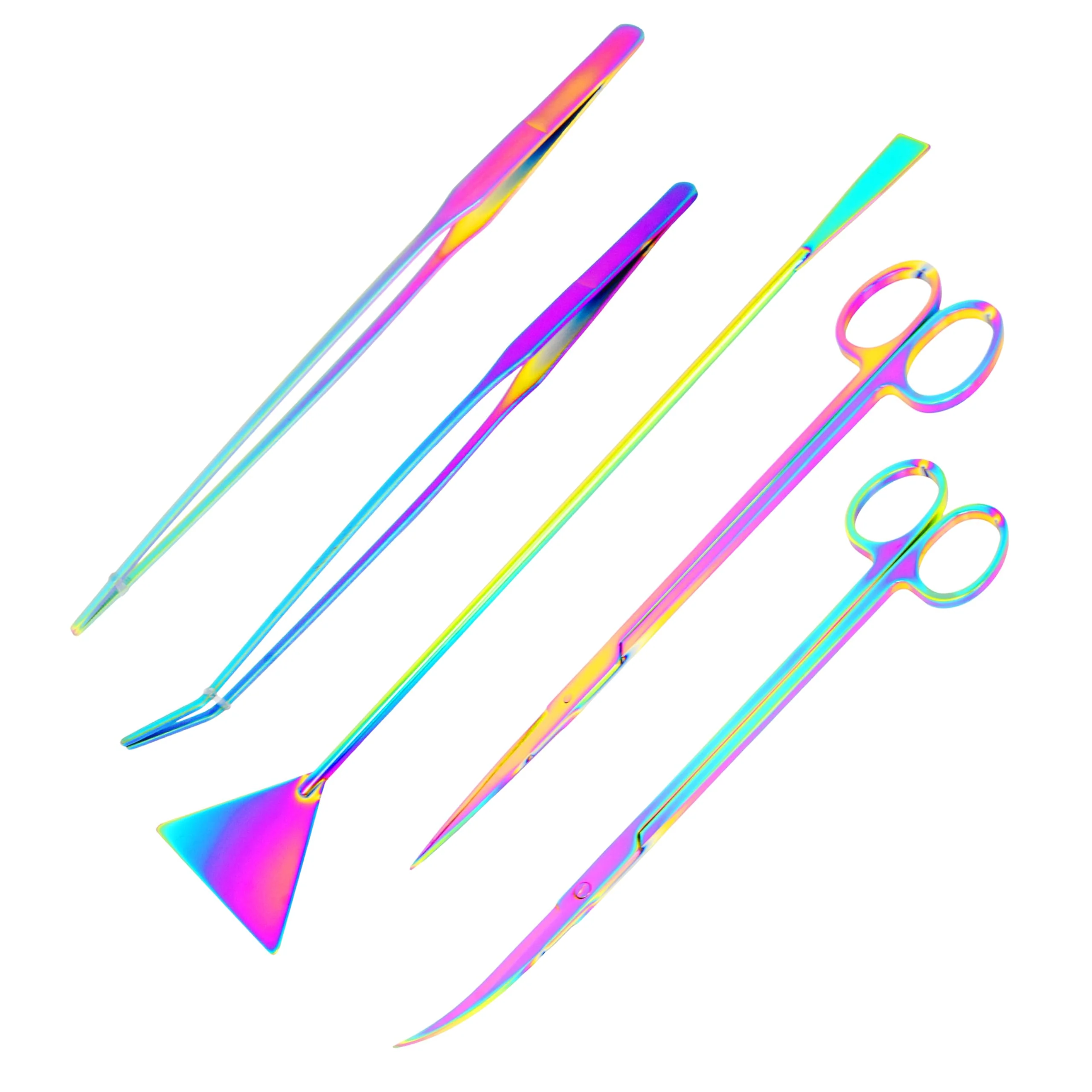 Crafted Mandala Crafts Rainbow Stainless Steel Aquascaping Tools Kit – Aquarium Plant Tools with Tweezers Scissors Spatula Eco-Friendly