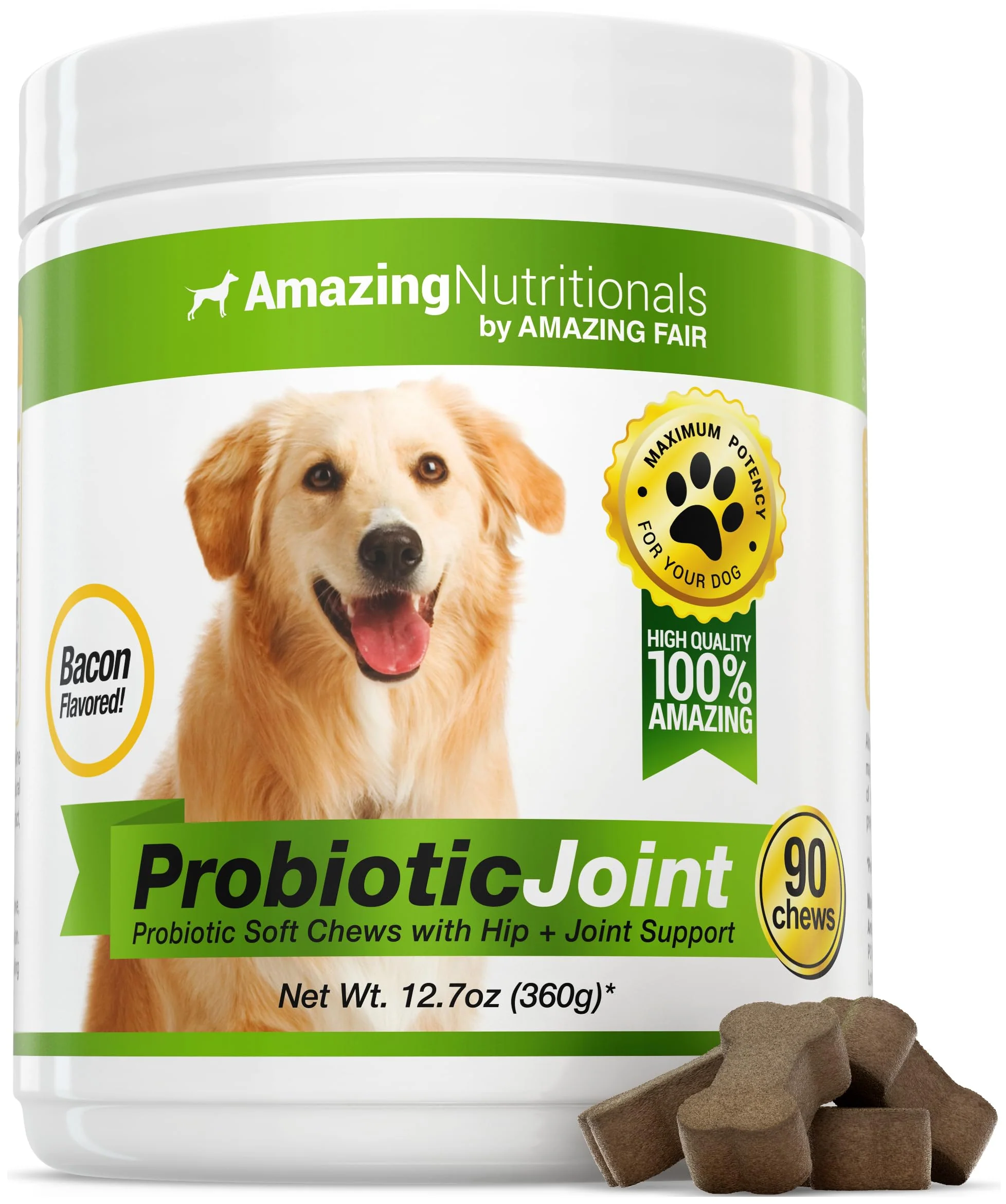 Top-Quality Probiotics for Dogs – 90 Bacon Soft Chews by Nutritionals Digestive Support Joint Mobility Traditional