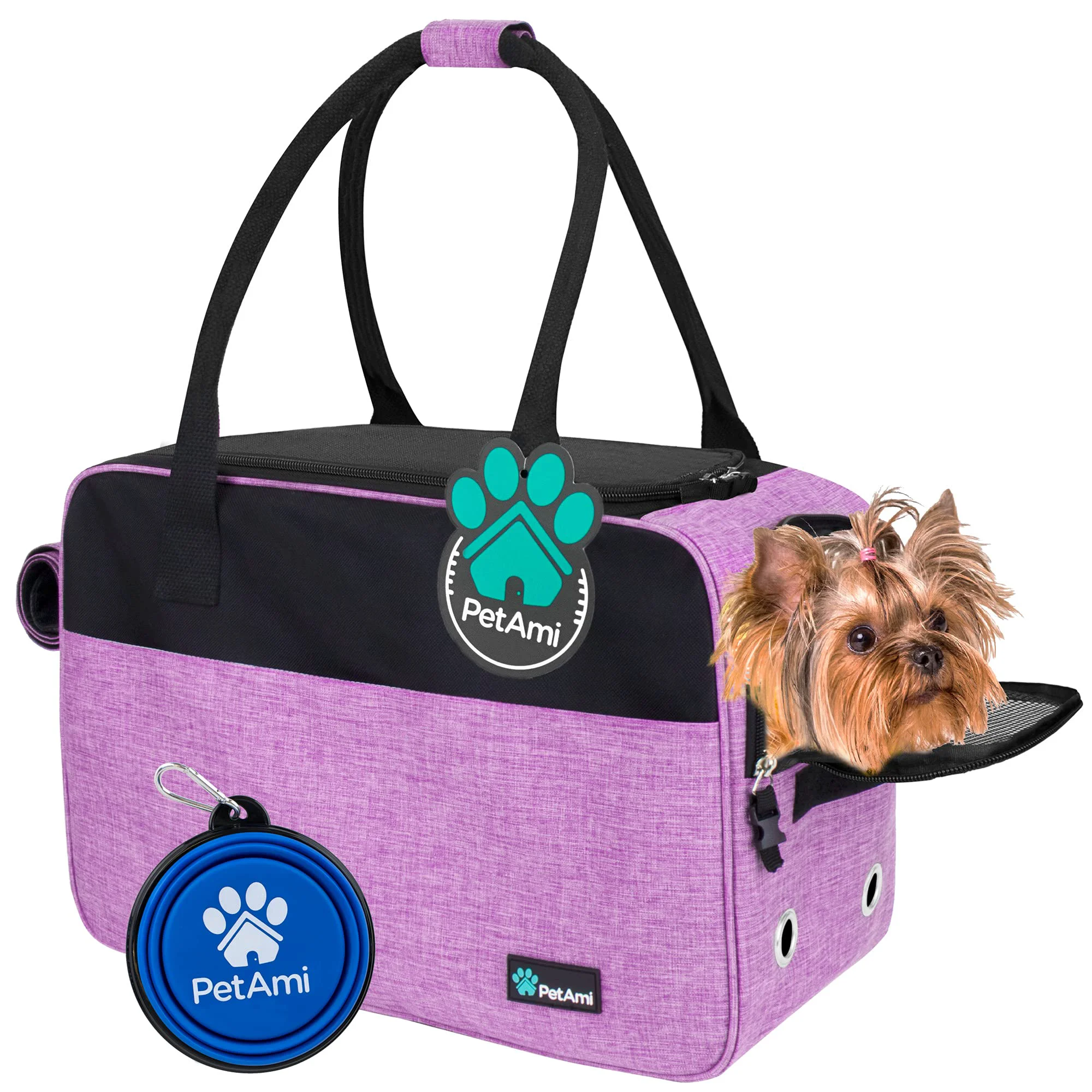 Carefully Designed PetAmi Dog Purse Carrier — Airline Soft Sided Carrier for Small Dogs 12 lbs in Purple Outstanding