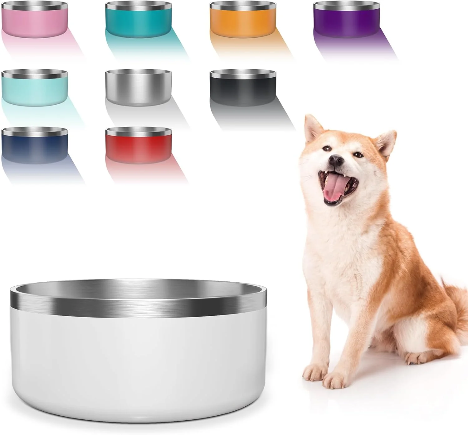 Durable Dog Bowl Stainless Steel Dog Food and Water Bowl with Non Slip Quiet Bottom Easy to Clean Dishwasher Safe 64oz White Official