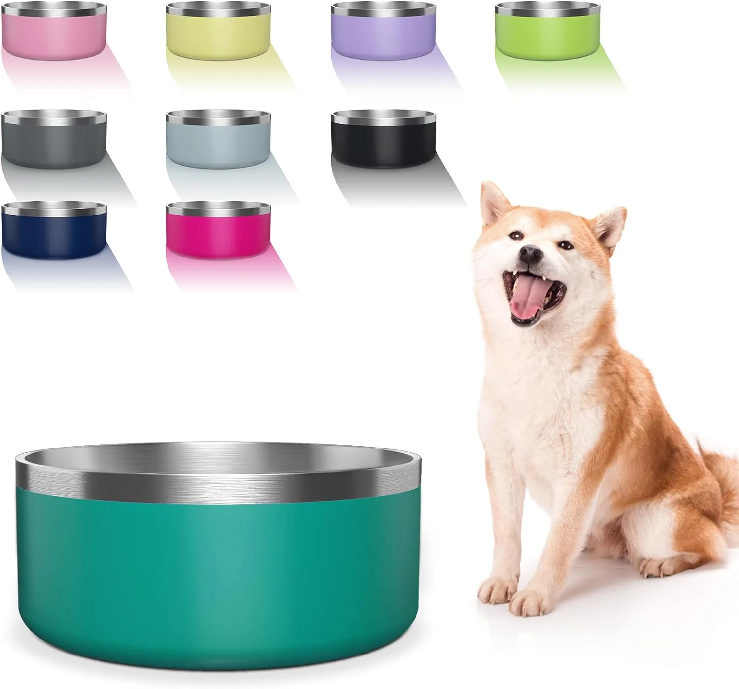 Efficient Dog Bowl Stainless Steel Dog Food and Water Bowl with Non Slip Quiet Bottom Easy to Clean Dishwasher Safe 64oz Deep Green Quality