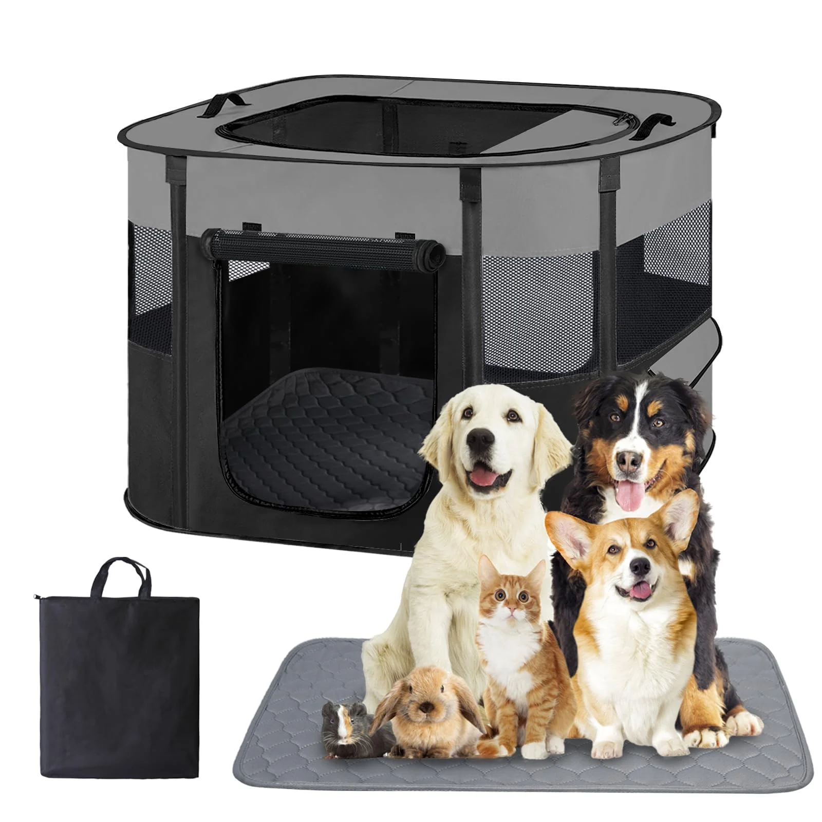 Trendy Xihan Pet Playpen with Waterproof Pad – Portable Indoor Outdoor Kennel Cage Grey S Stylish
