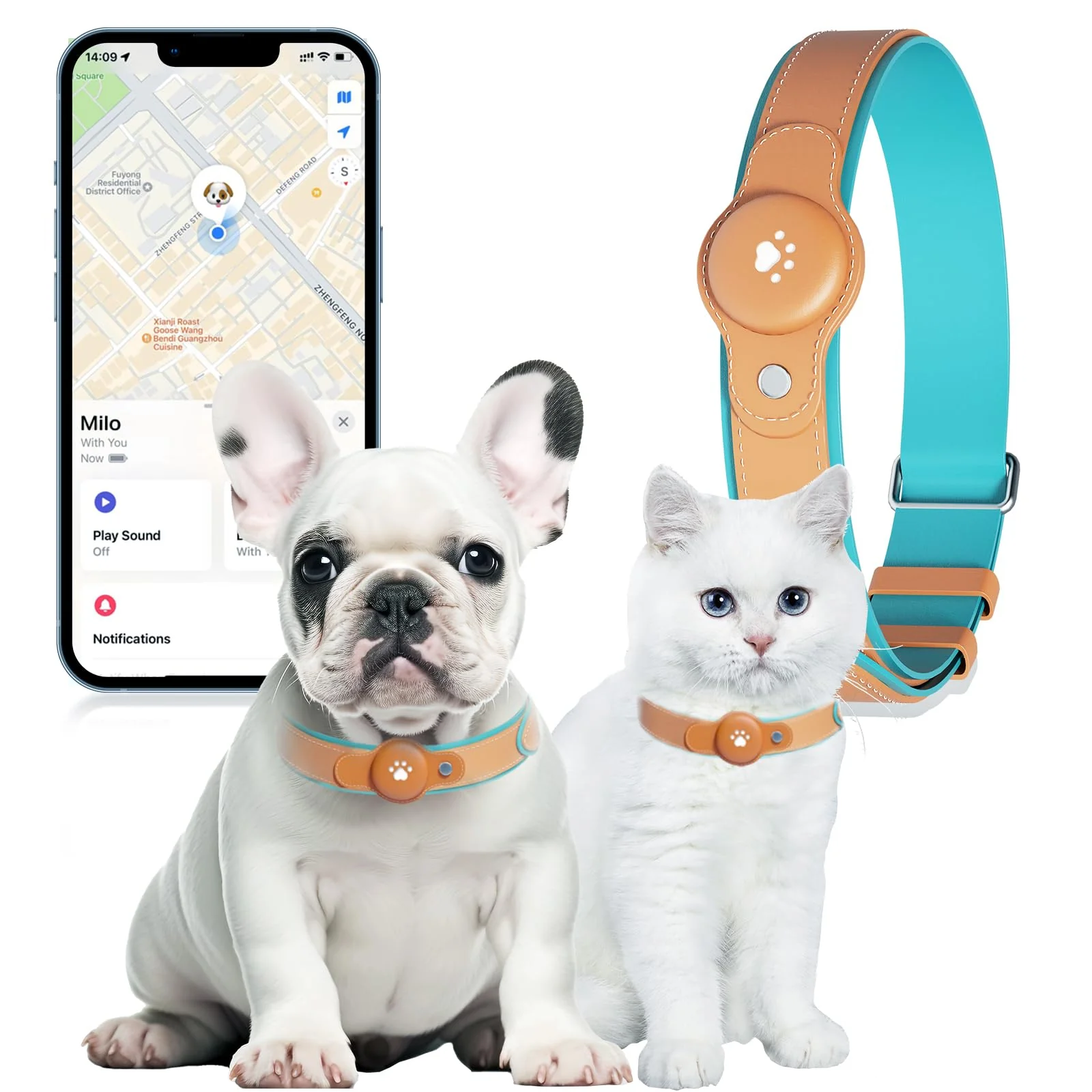 Trendy BONSO 2-in-1 GPS Tracker Collar for Dogs Cats — -Time Location No Monthly Fee iOS Pure