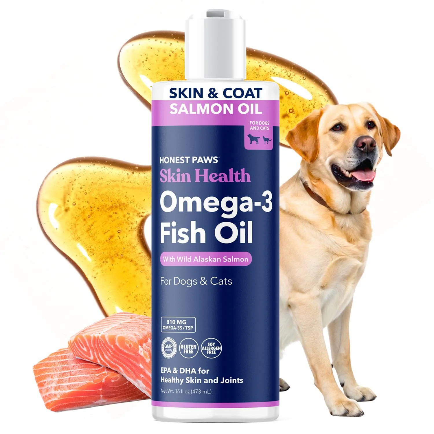Contemporary Honest Paws Salmon Oil for Dogs Cats – Omega-3 for Skin Coat Joints Heart Health Wild Alaskan Salmon 16 oz Official