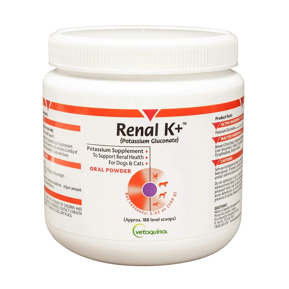 Premium Material Vetoquinol Renal K Potassium Gluconate Powder for Dogs Cats 3.5oz Original Design