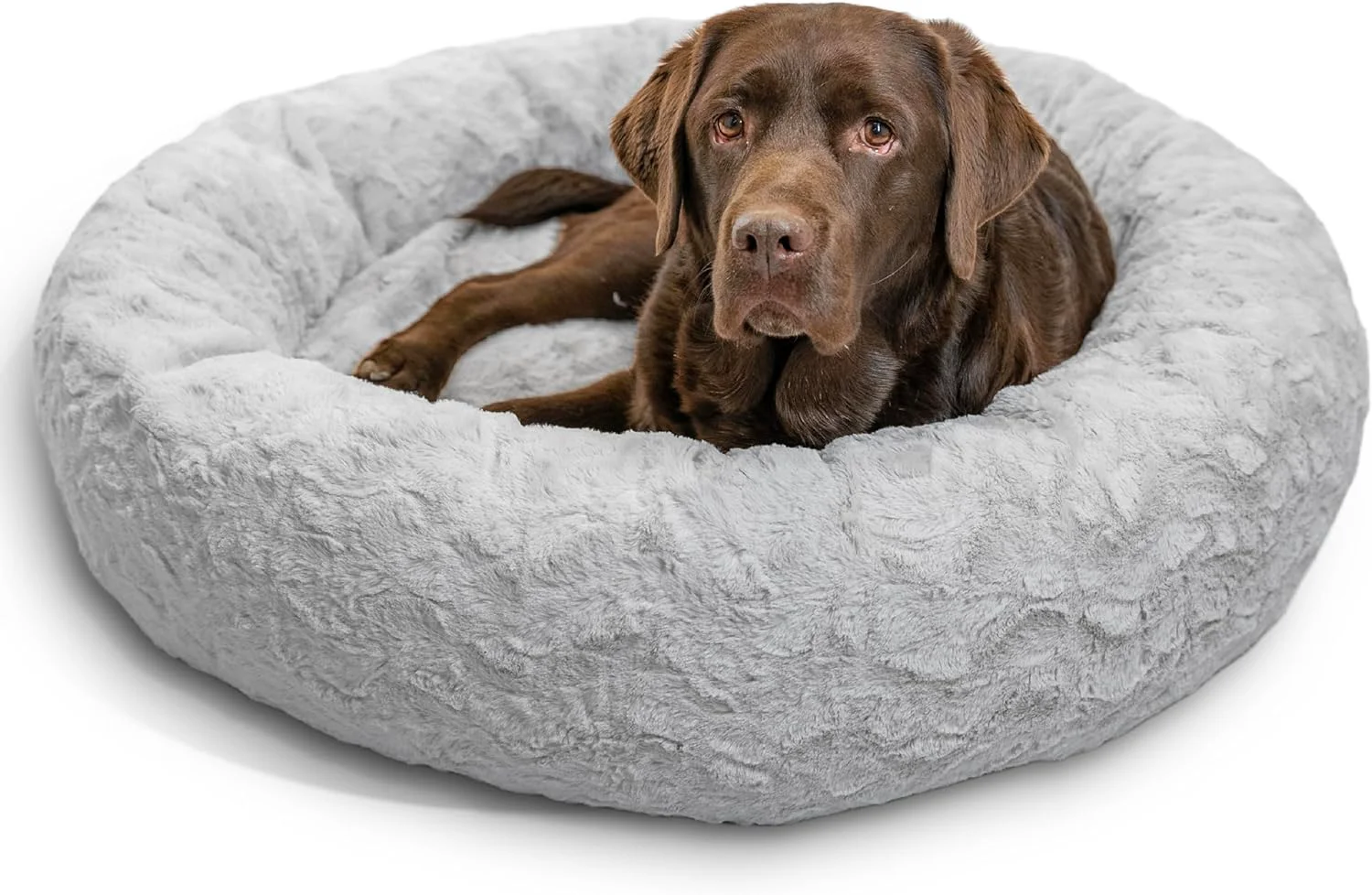 Contemporary Friends by Sheri Calming Donut Dog and Cat Bed Lux Faux Fur Gray 36in x 36in - Anxiety Relief for Pets Up to 100 lbs Fashionable