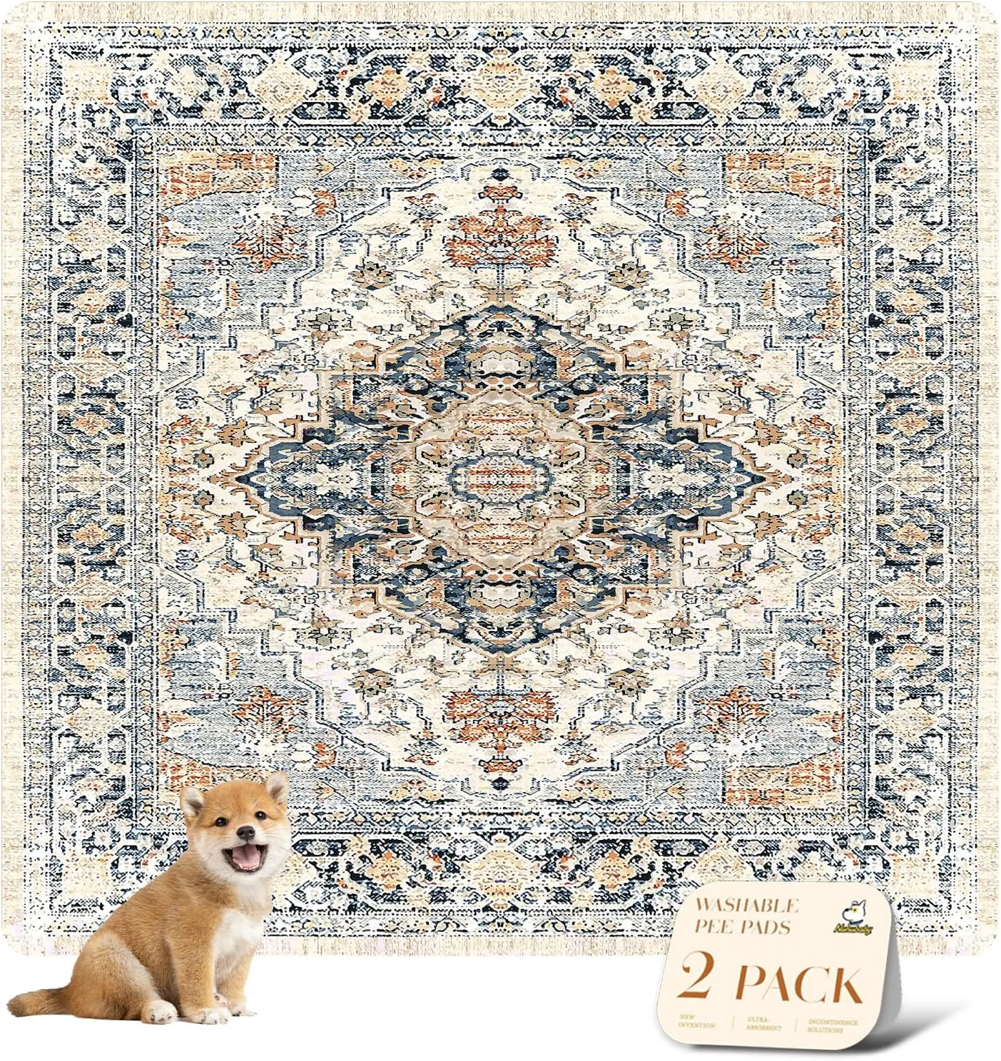 Advanced nunubaby 2PACK Washable Pee Pads for Dogs Stylish Non-Slip and Leak-Proof Pee Pads. Reusable Potty Pads for Dogs for Crates and Floors. Beige Multi 72 x72 Trendy