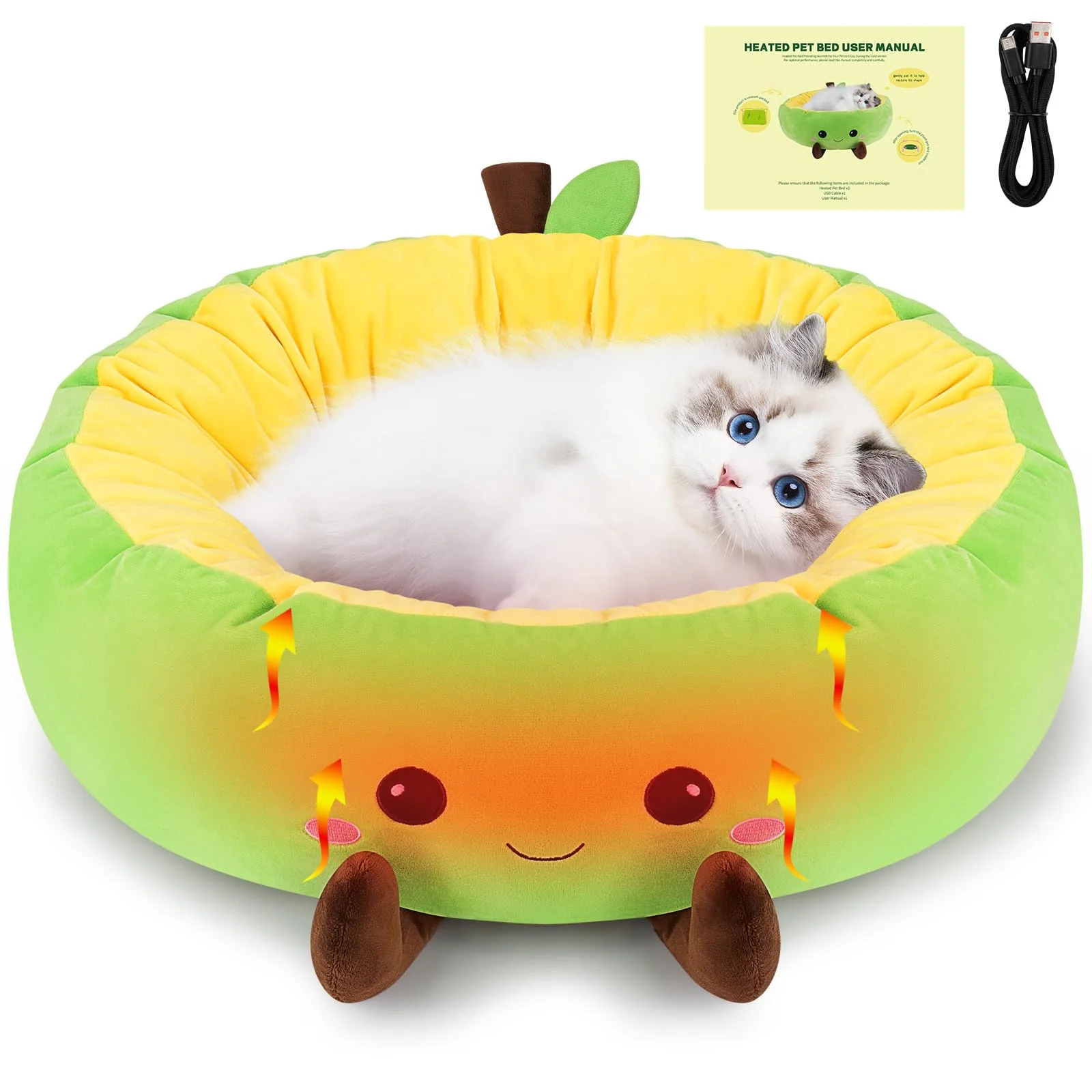 Versatile Avocado Heated Cat Bed by Fighting to Achieve Warm Round Pet Bed with Heating Pad Timer Verified