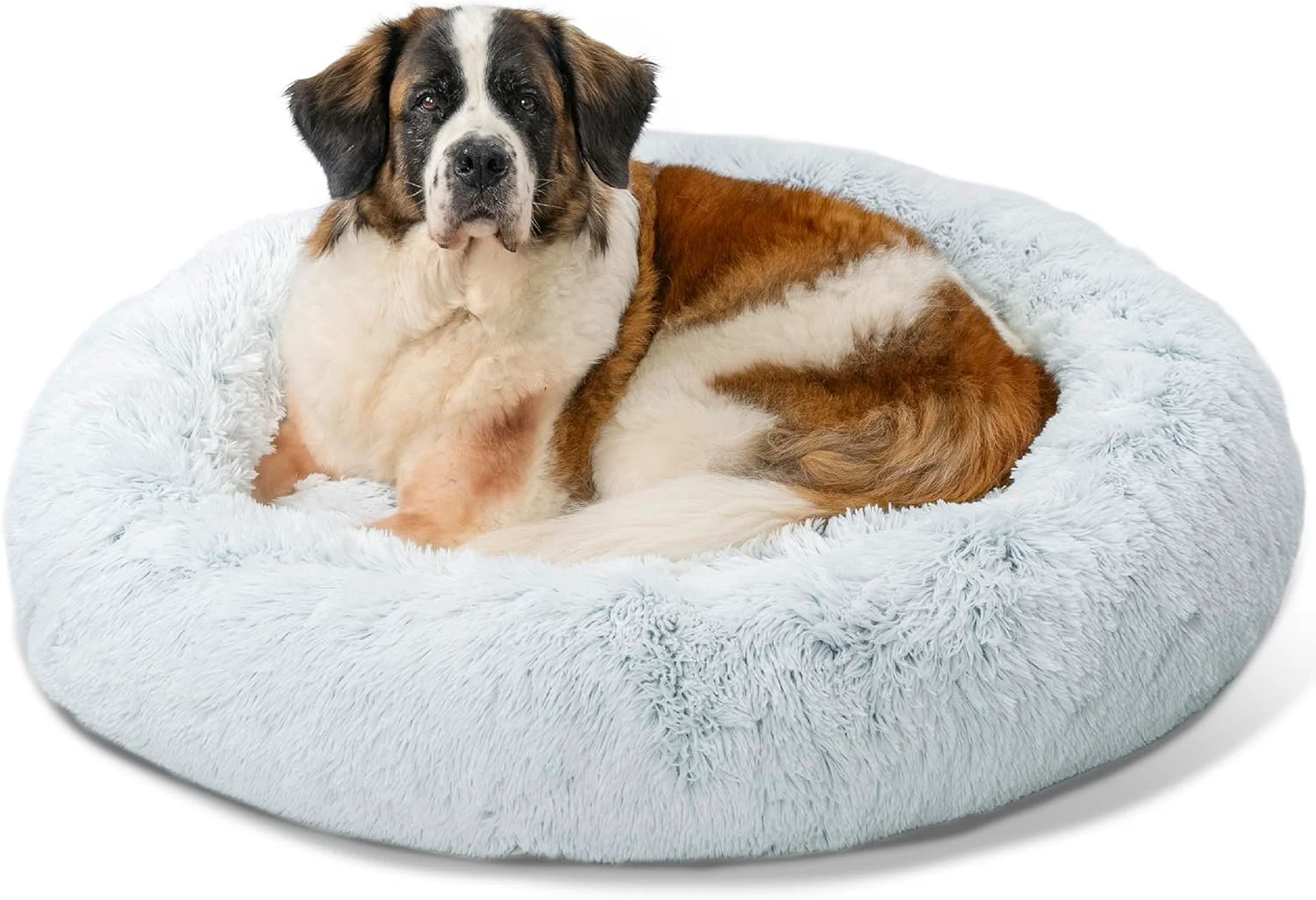 Top-Quality Friends by Sheri Calming Donut Dog and Cat Bed Shag Faux Fur Frost Gray XL 45in x 45in - Anxiety Relief for Pets Up to 150 lbs Exclusive