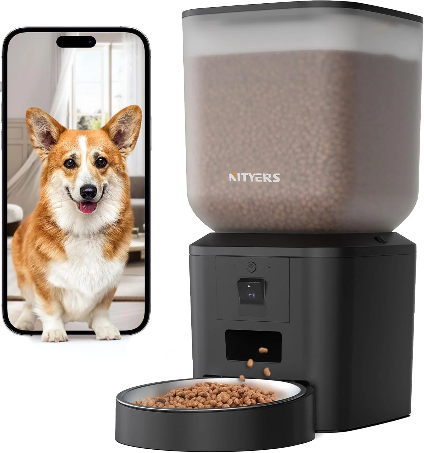 Recyclable Automatic Dog Cat Feeder with Camera WiFi – 8L 34 Cups 1080P Night Vision 2.4 5G WiFi 2-Way Talk 10s Voice Recording Timed Food Dispenser Up to 99 Portions 15 Meals Per Day Enhanced