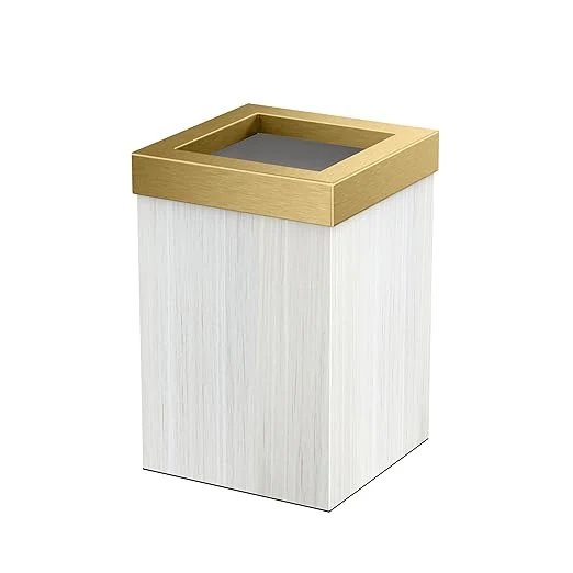 Fine Gatco Small Bathroom Trash Can with Lid Square 3 Gallon Wastebasket Under Sink White Oak with Brushed Brass for Bathroom Bedroom Office 1936B About ThisOverview Fine Crafted