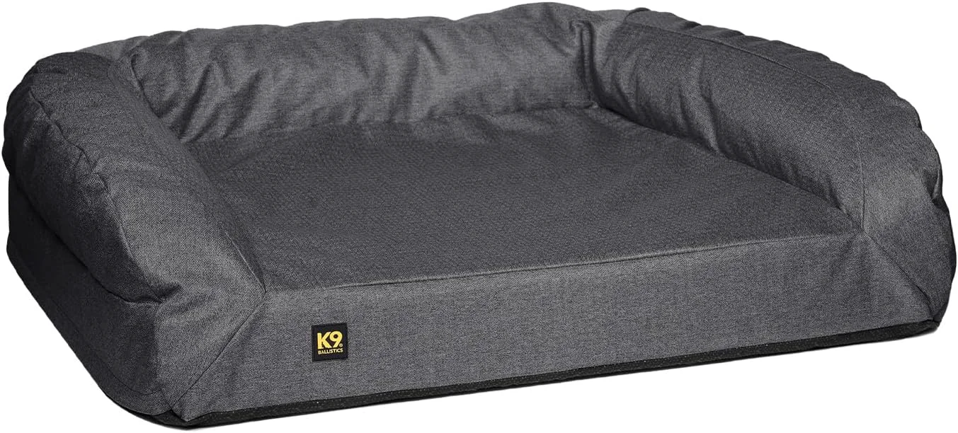 World-Class K9 Ballistics Tough Bolster Orthopedic Sofa Dog Bed with Removable Washable Cover - Durable Water Resistant with Nonskid Bottom - X-Large Titanium Premium Finish Premium Material
