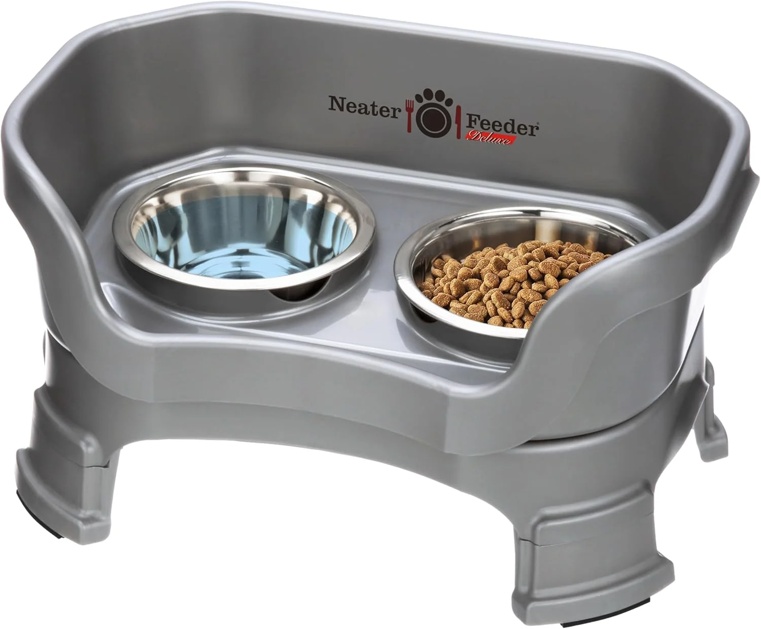 Breathable Neater Feeder Deluxe Mess Proof Cat Bowls d for All Breeds – Made in USA – No Spill Raised Cat Bowls for Indoor Cats w Leg Extensions – Stainless Steel Cat Food and Water Bowl Set - Grey Practical