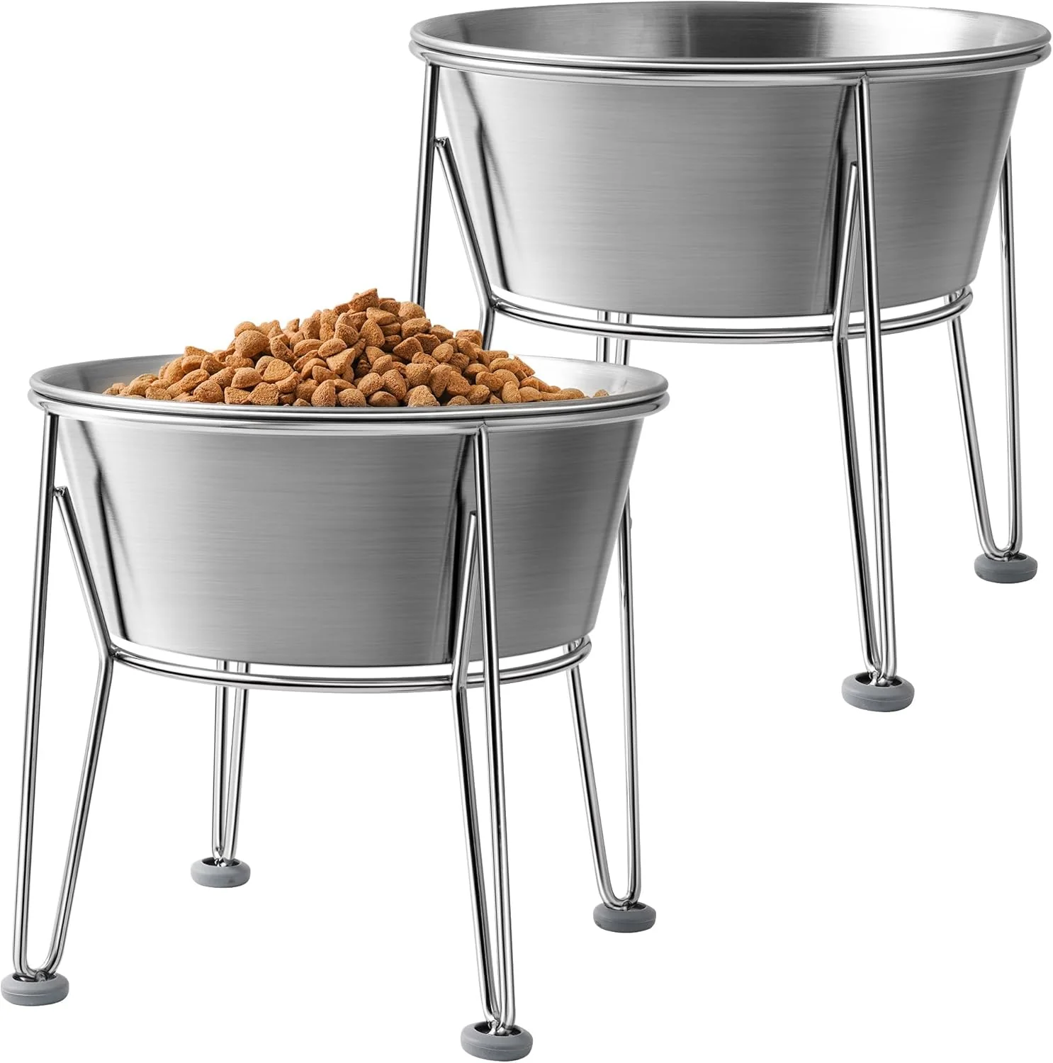 User-Friendly d Dog Bowls for Large Medium Dogs - Stainless Steel 64oz 8 Cup Raised Feeder with Non-Slip Base Dual Food Water Bowls 2-Pack Flexible