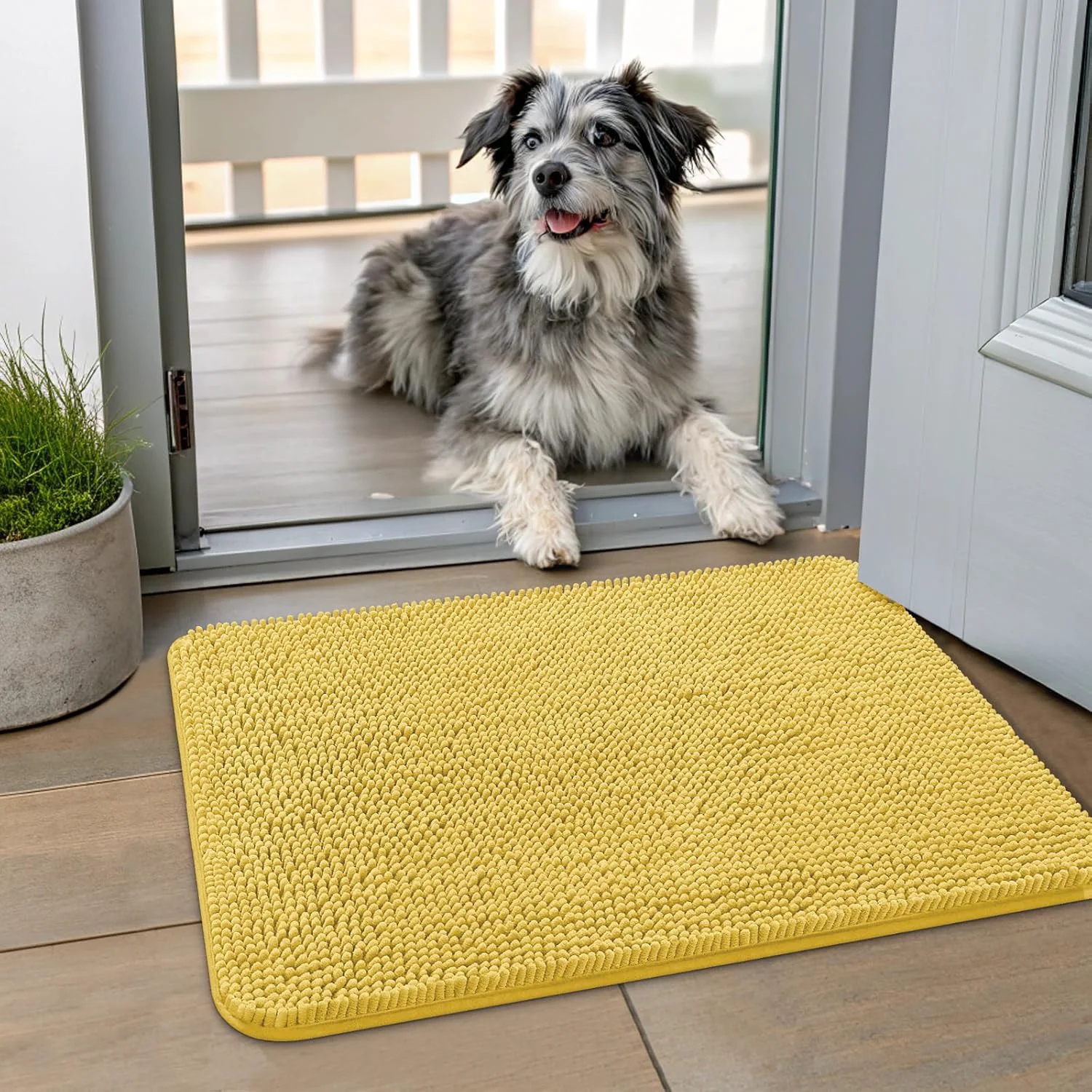 Trusted Smiry Dog Door Mat for Muddy Paws 24x16 Absorbs Moisture and Dirt Doormat Non-Slip Washable Quick Dry Chenille Front Door Mat Indoor Entrance Entryway Carpet for Inside Floor Yellow Casual