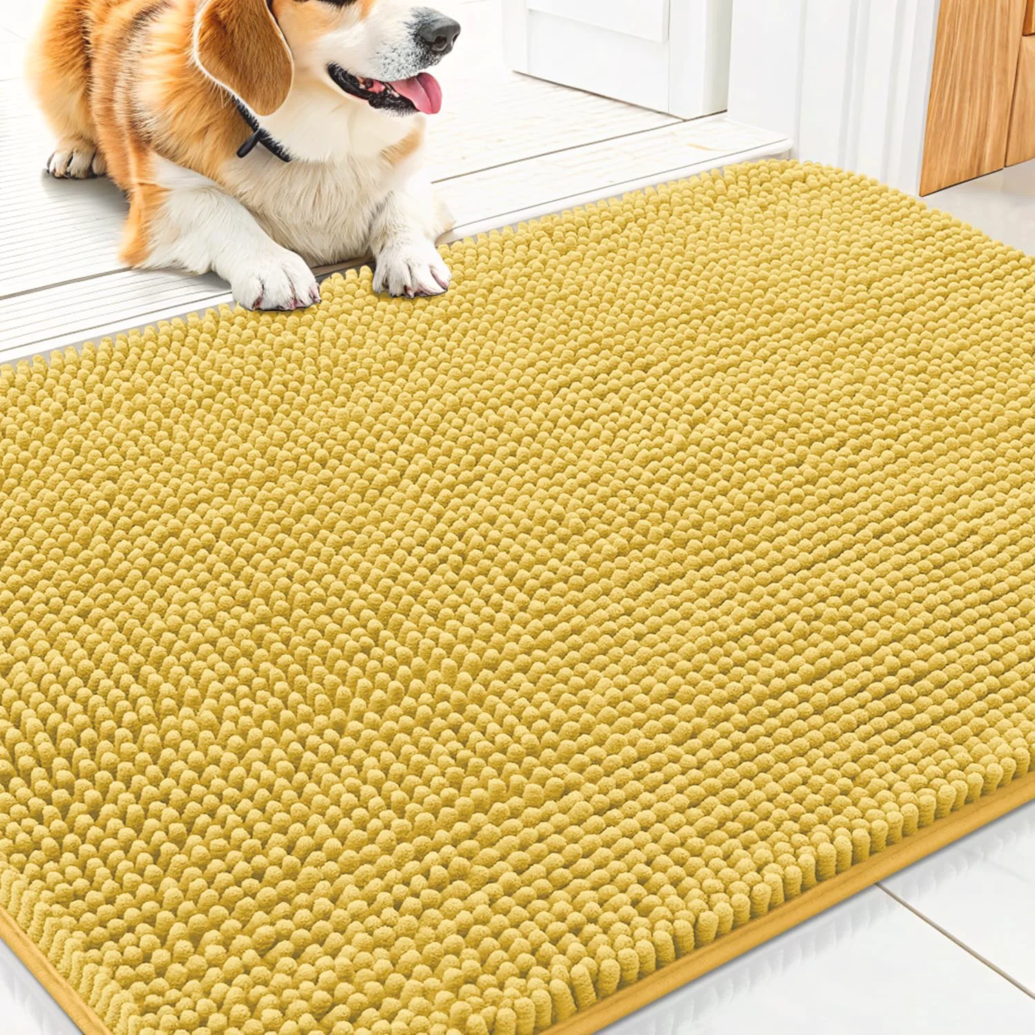 Exceptional Smiry Dog Door Mat for Muddy Paws 30x20 Absorbs Moisture and Dirt Doormat Non-Slip Washable Quick Dry Chenille Front Door Mat Indoor Entrance Entryway Carpet for Inside Floor Yellow Pure