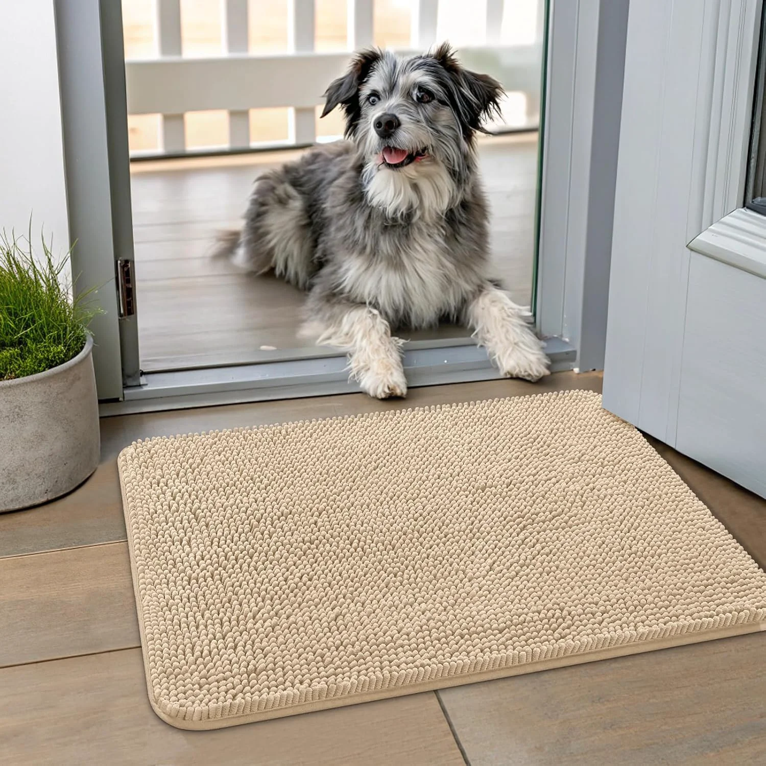 Dependable Smiry Dog Door Mat for Muddy Paws 24x16 Absorbs Moisture and Dirt Doormat Non-Slip Washable Quick Dry Chenille Front Door Mat Indoor Entrance Entryway Carpet for Inside Floor Beige Relaxed