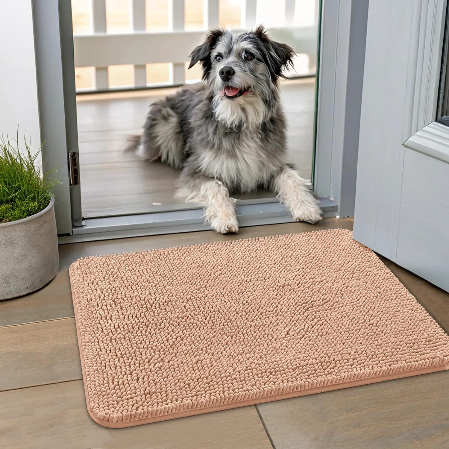 Verified Smiry Dog Door Mat for Muddy Paws 24x16 Absorbs Moisture and Dirt Doormat Non-Slip Washable Quick Dry Chenille Front Door Mat Indoor Entrance Entryway Carpet for Inside Floor Peach Breathable