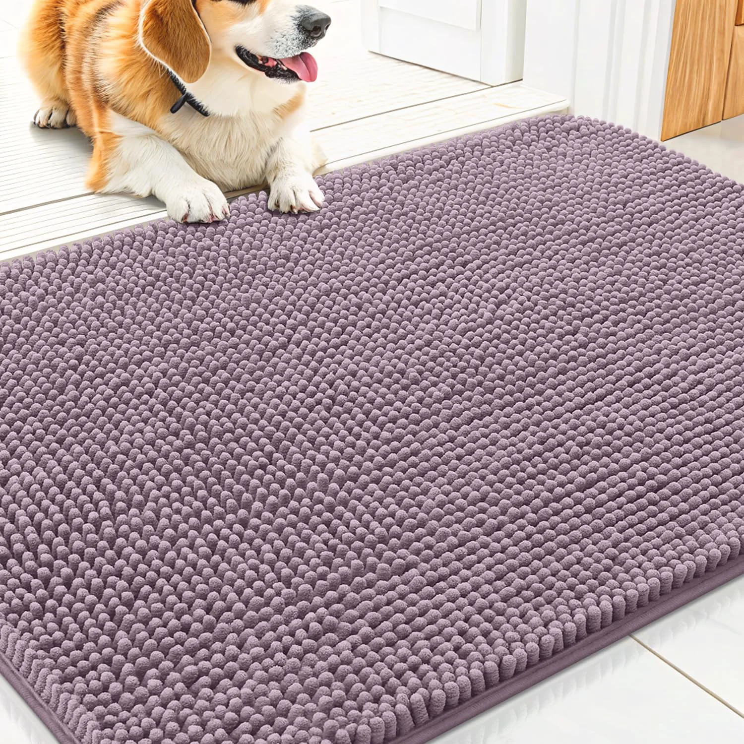 Reliable Smiry Dog Door Mat for Muddy Paws 30x20 Absorbs Moisture and Dirt Doormat Non-Slip Washable Quick Dry Chenille Front Door Mat Indoor Entrance Entryway Carpet for Inside Floor Deep Plum Fast