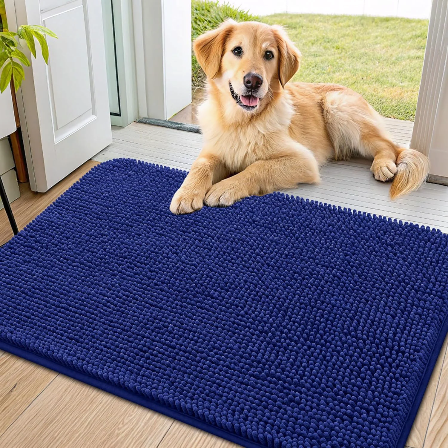 Casual Smiry Dog Door Mat for Muddy Paws 36x24 Absorbs Moisture and Dirt Doormat Non-Slip Washable Quick Dry Chenille Front Door Mat Indoor Entrance Entryway Carpet for Inside Floor Navy Blue Artisan
