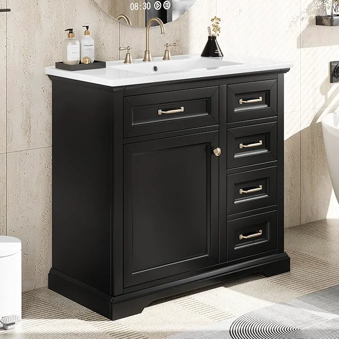 Smooth Christopher Knight Home Meril Bathroom Vanity with Ceramic Sink Wooden Bathroom Storage Cabinet Pedestal Sink Storage Cabinet Bathoom Vanity Organizer Adjustable Door Shelves Drawer BlackAbout ThisOverview Trusted