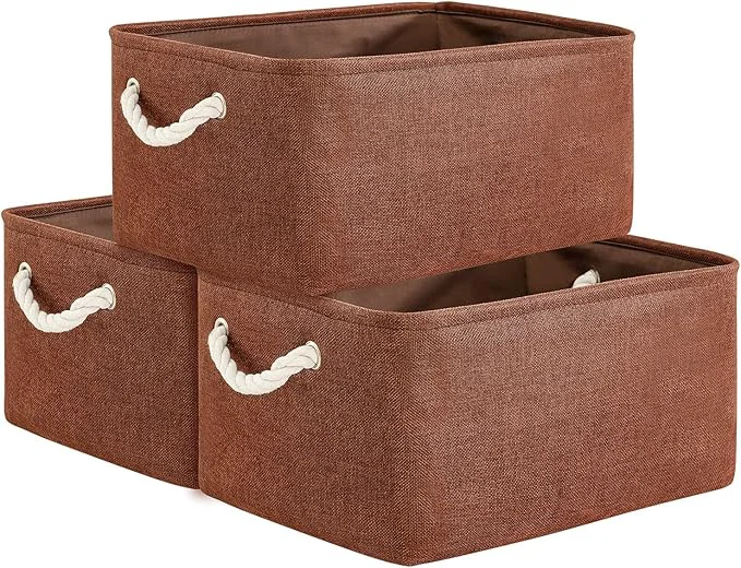 Contemporary TheWarmHome Decorative Basket Rectangular Fabric Storage Bin Organizer Basket with Handles for Clothes Storage Brown Large-3Pack 15.7L 11.8W 8.3H About ThisOverview Eco-Friendly