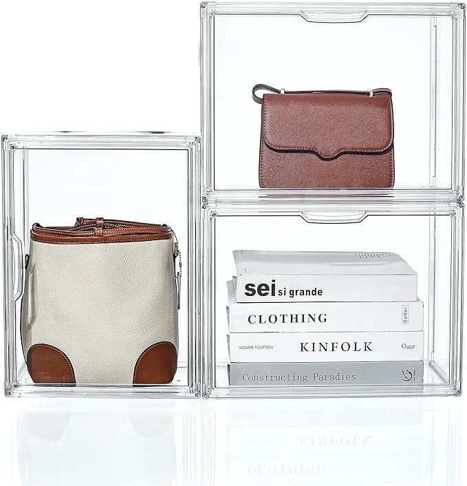 Unique Purse Organizer for Closet Clear Acrylic Display Case Large Handbag Storage Organizer with Magnetic Door 3 Pack Plastic Acrylic Boxes for Wallet Cosmetic Collectibles X Large About ThisOverview Lightweight