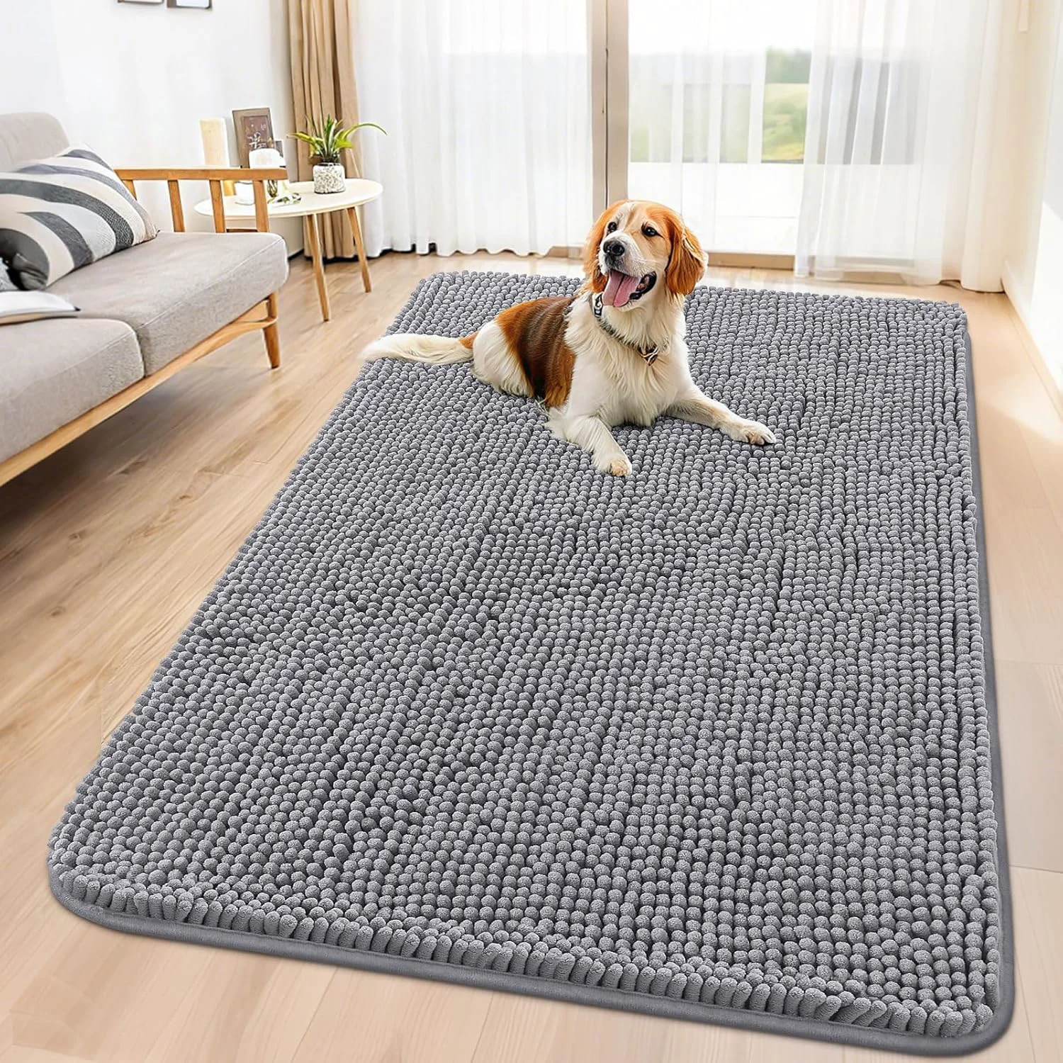 Responsible Smiry Dog Door Mat for Muddy Paws 59x35 Absorbs Moisture and Dirt Doormat Non-Slip Washable Quick Dry Chenille Front Door Mat Indoor Entrance Entryway Carpet for Inside Floor Grey Long-Lasting