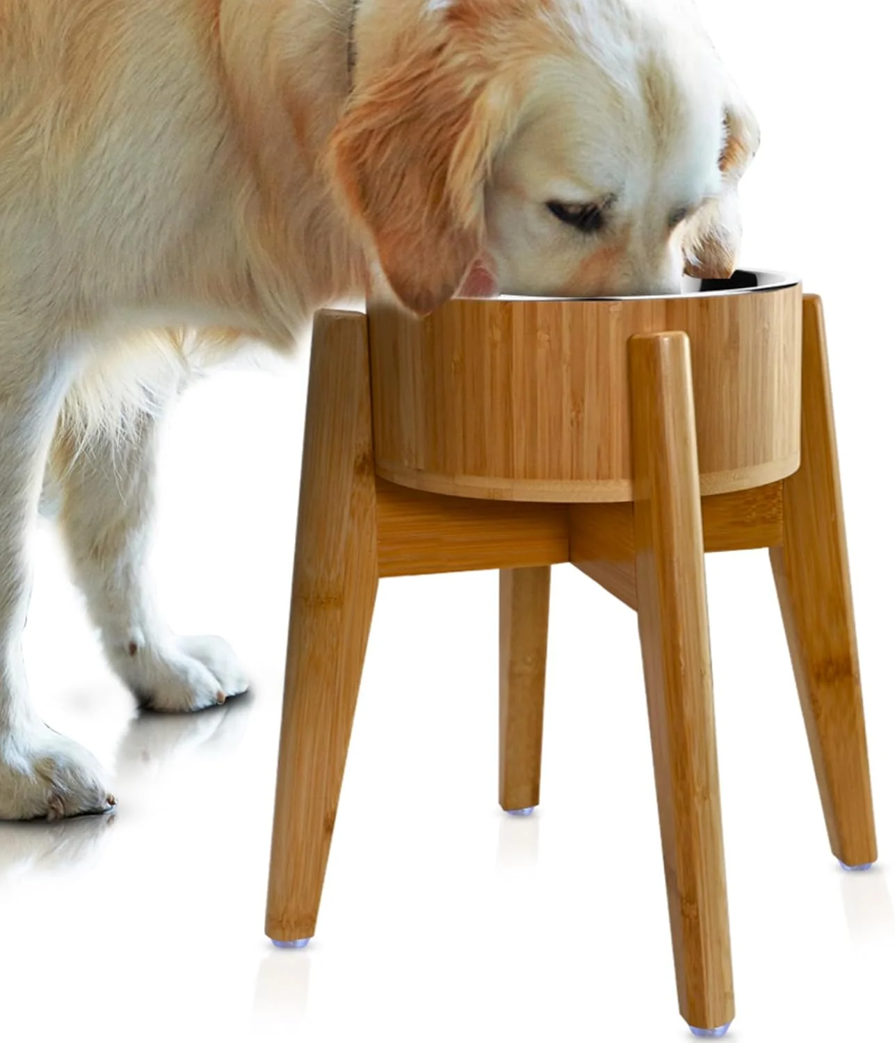 User-Friendly d Dog Bowls for Large Breed - 15-Inch Tall 74-oz Cap Deter Ants and Bugs - Raised Single Feeder Suitable for Dry and Wet Pet Foods - Bamboo with Stainless Steel Dish Breathable