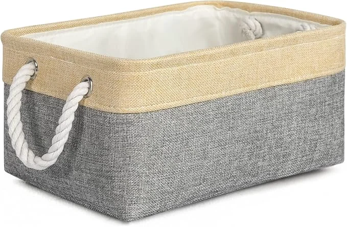 Elegant TheWarmHome Decorative Basket Rectangular Fabric Storage Bin Organizer Basket with Handles for Clothes Storage Gold Grey Medium-1Pack 13.8L 9.8W 6.7H About ThisOverview Luxury