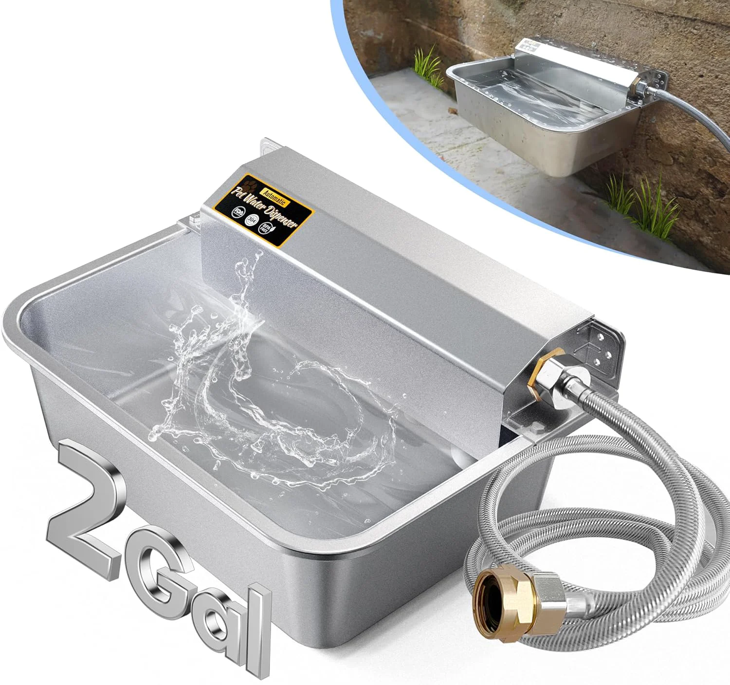 Verified Automatic Dog Water Dispenser 2 Gallons 304 Stainless Steel Dog Water Bowl for Indoor Outdoor Large Water Bowl for Pets Livestock Anti Tip Wide Mouth Water Auto Fill Fit GHT 3 4 Faucet Outstanding