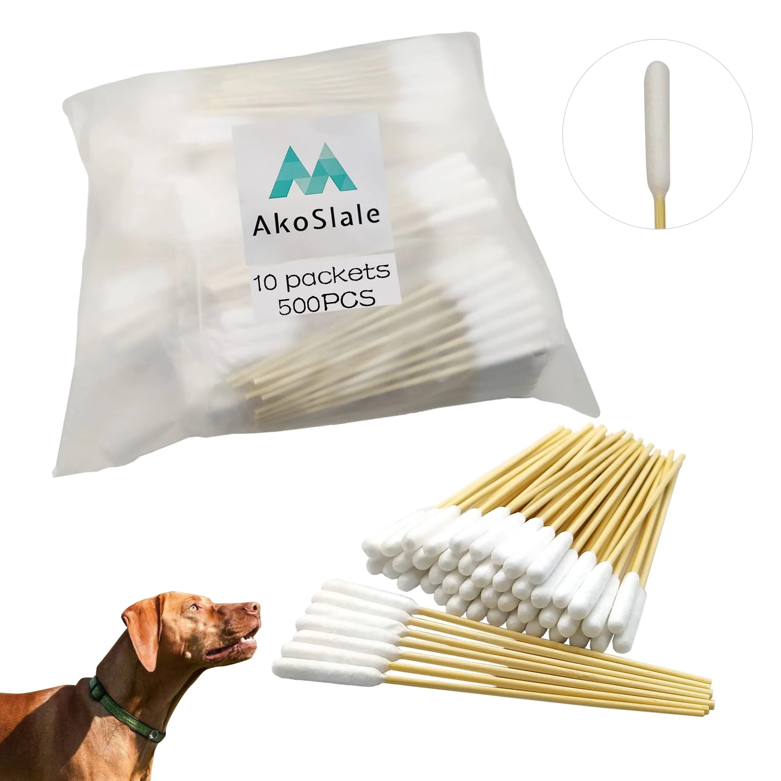 Specialty AkoSlale Dog Ear Cleaning Swabs – 500 Count 6-Inch Bamboo Handles Bulk Pack for Pets User-Friendly