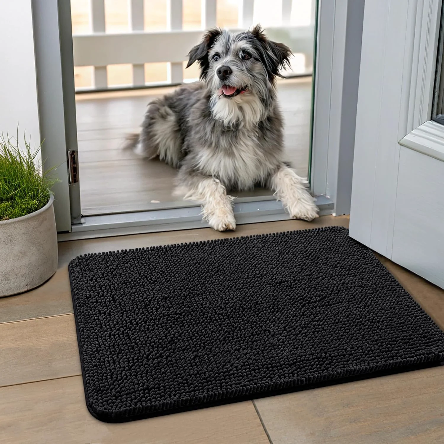 Casual Smiry Dog Door Mat for Muddy Paws 24x16 Absorbs Moisture and Dirt Doormat Non-Slip Washable Quick Dry Chenille Front Door Mat Indoor Entrance Entryway Carpet for Inside Floor Black First-Class