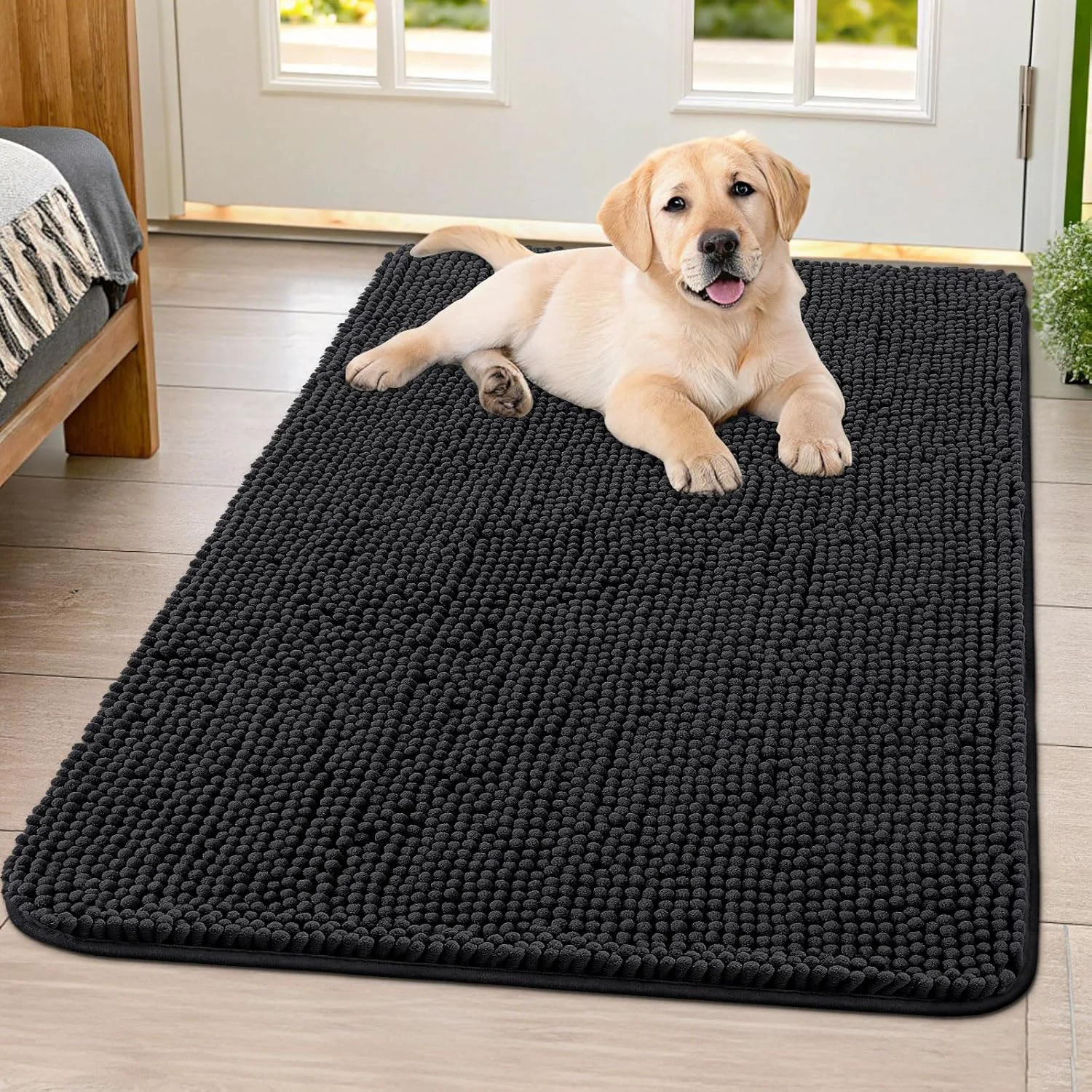 Casual Smiry Dog Door Mat for Muddy Paws 40x32 Absorbs Moisture and Dirt Doormat Non-Slip Washable Quick Dry Chenille Front Door Mat Indoor Entrance Entryway Carpet for Inside Floor Black Powerful