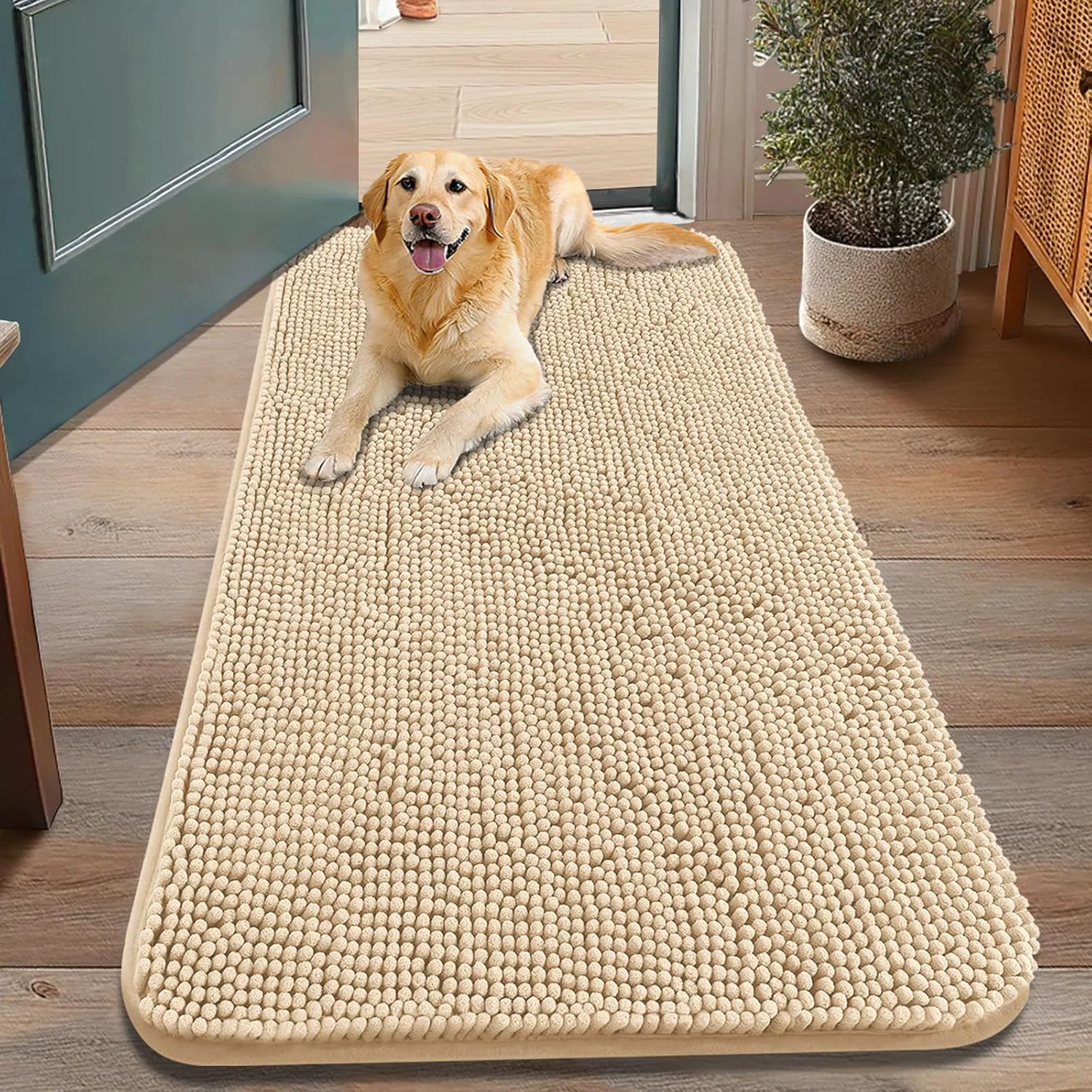 Contemporary Smiry Dog Door Mat for Muddy Paws 48x30 Absorbs Moisture and Dirt Doormat Non-Slip Washable Quick Dry Chenille Front Door Mat Indoor Entrance Entryway Carpet for Inside Floor Beige Proven