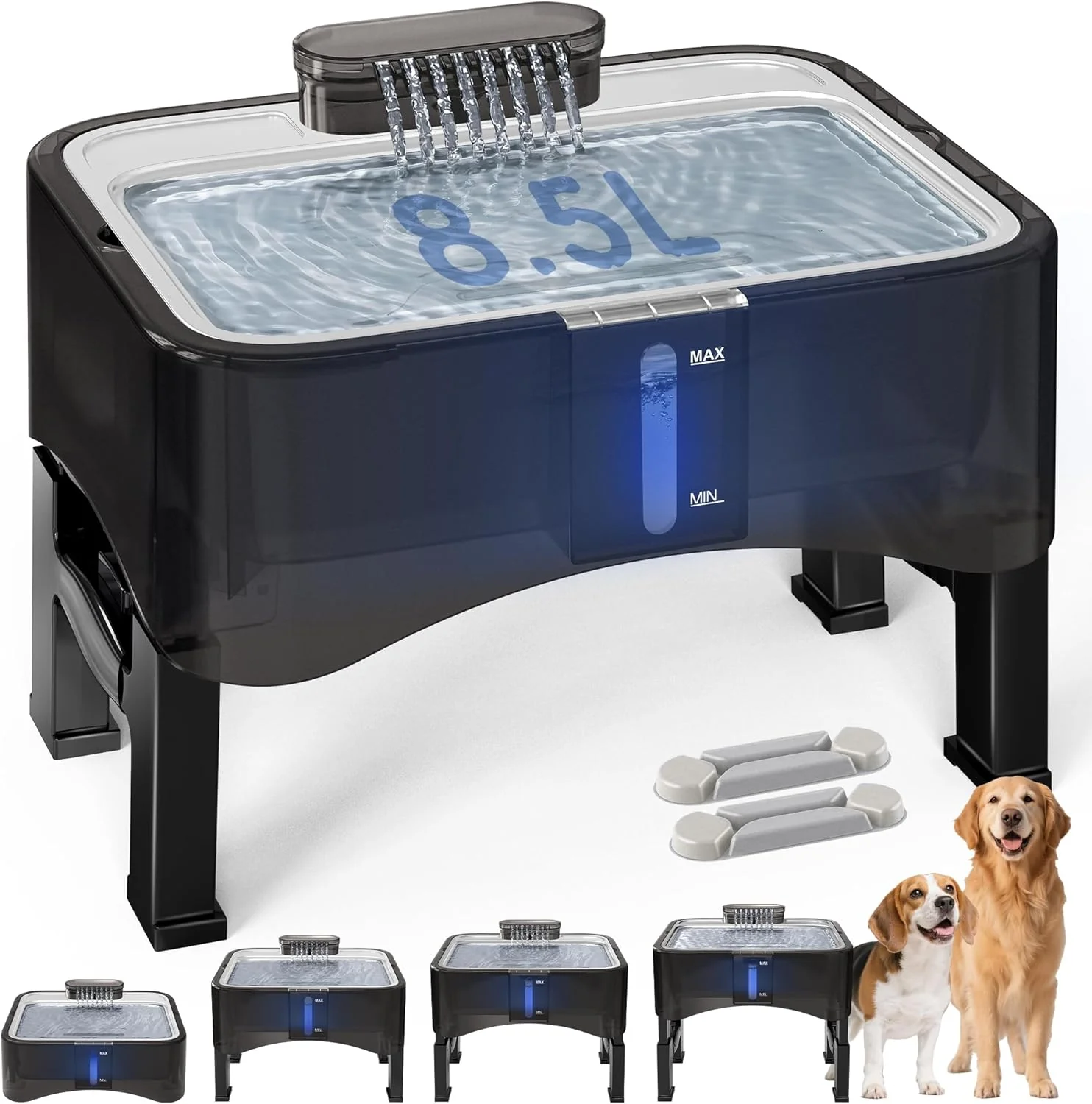 Unique UPSKY 2.25Gal d Dog Water Fountain 4 Heights Adjustable Pet Fountain for All Dog Sizes 304 Stainless Steel Tray Indoor Cat Drinking Dispenser with Ultra-Quiet Pump 2 Filters Lightweight