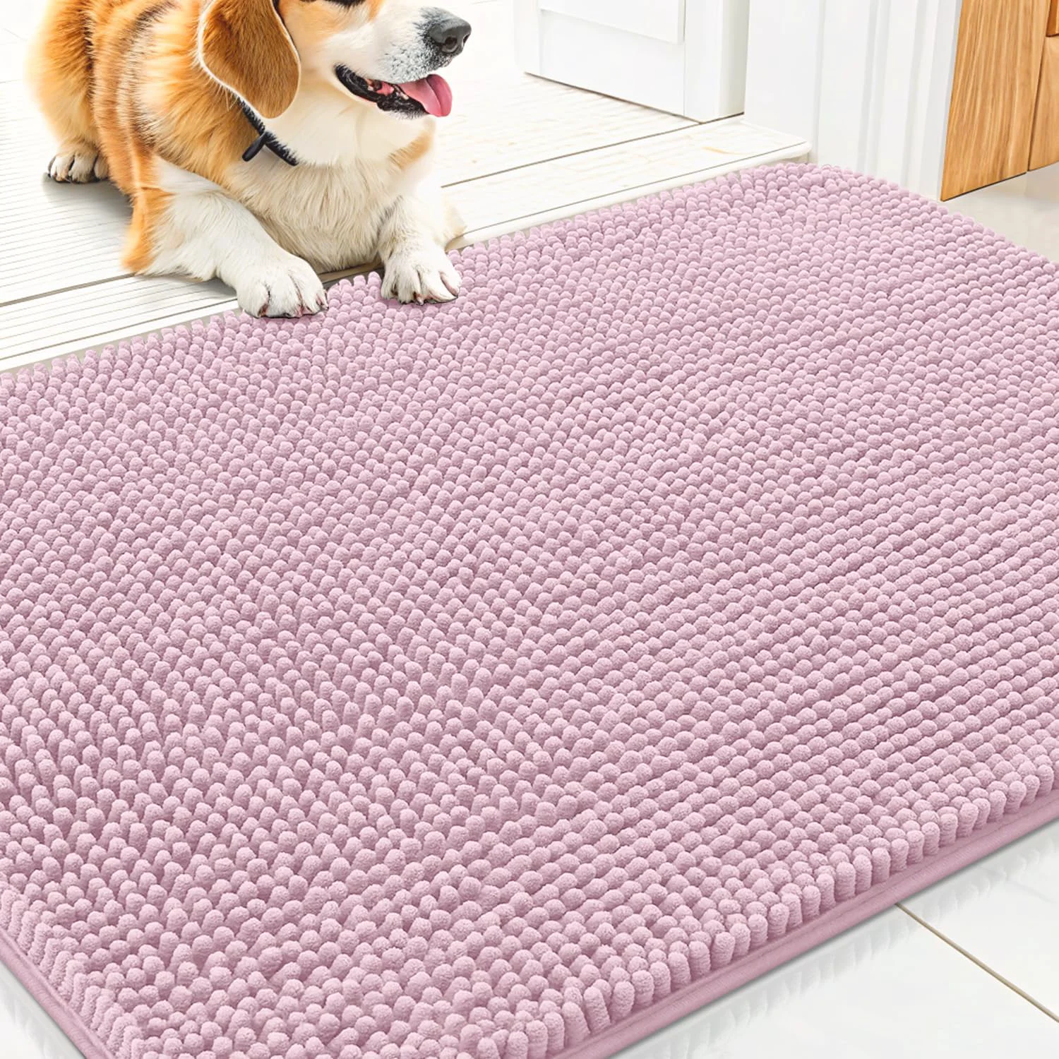 Carefully Designed Smiry Dog Door Mat for Muddy Paws 30x20 Absorbs Moisture and Dirt Doormat Non-Slip Washable Quick Dry Chenille Front Door Mat Indoor Entrance Entryway Carpet for Inside Floor Dusty Rose Fine