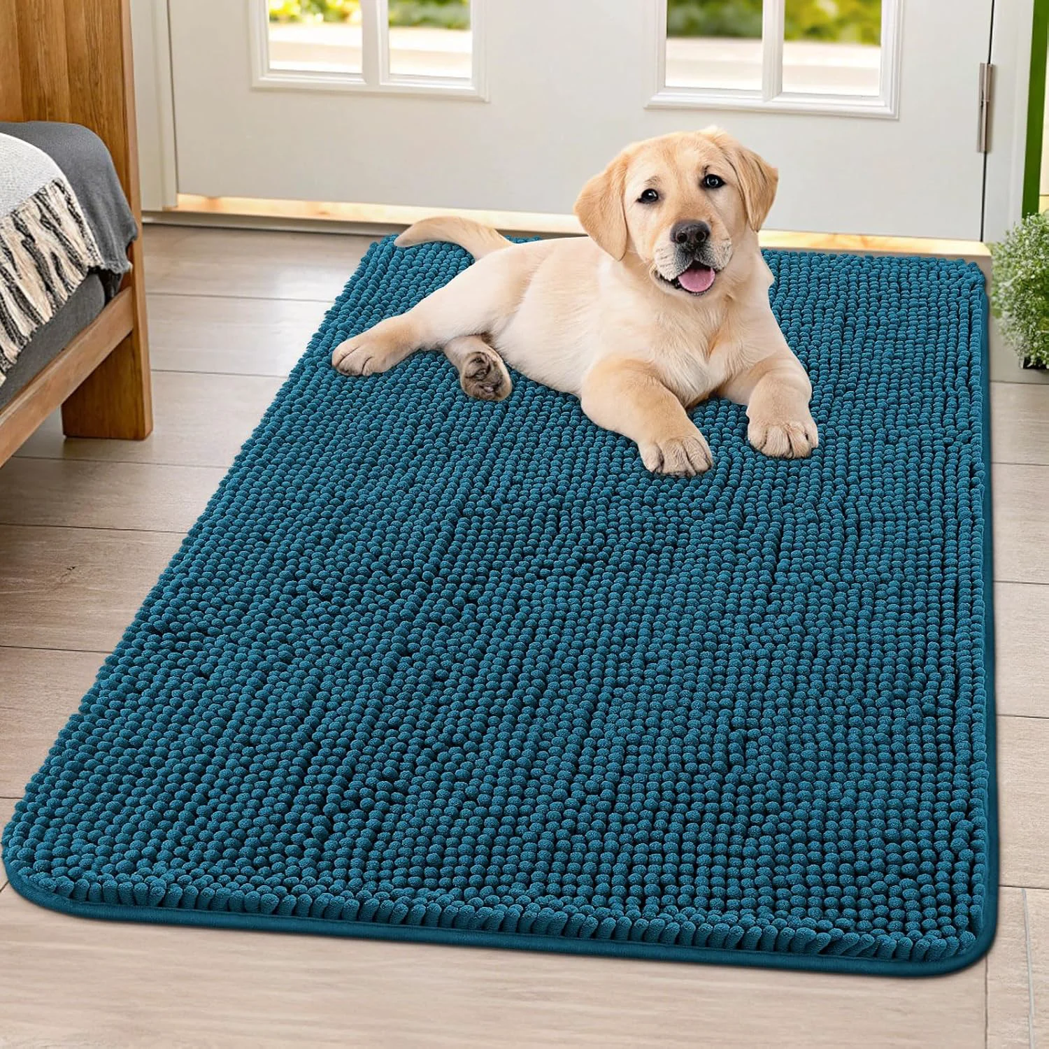 Durable Smiry Dog Door Mat for Muddy Paws 40x32 Absorbs Moisture and Dirt Doormat Non-Slip Washable Quick Dry Chenille Front Door Mat Indoor Entrance Entryway Carpet for Inside Floor Atlantic Blue Exceptional