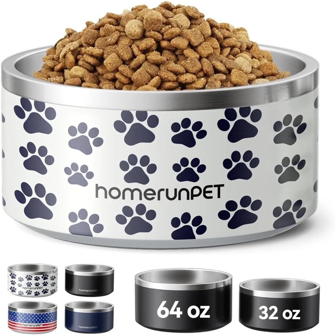 Breathable Dog Bowl HomeRunPet Dog Food Water Bowl with Non-Slip Rubber Base Metal Insulated Stainless Steel Dog Bowls Double Wall Dog Bowl for Small Medium Large Dogs Durable Dishwasher Safe 32oz Authentic