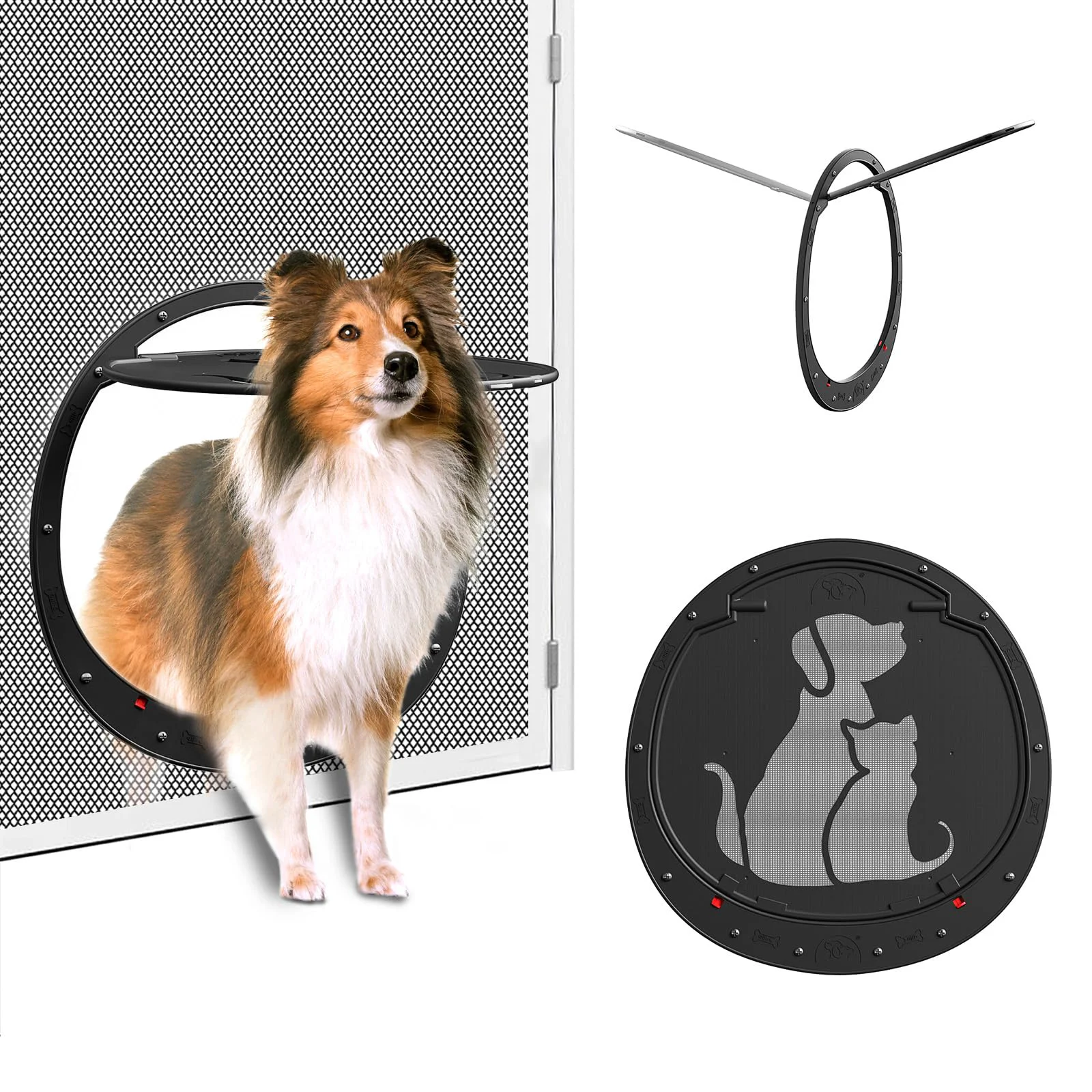Soft HIDROSIL Dog Door for Screen Door with Lockable Magnetic Flap — For Pets Under 70 lbs Advanced