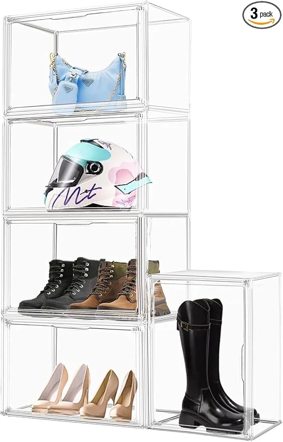 Unique 3 Pack Extra XXX-Large Purse Handbag Organizer for Closet 17.7''x13''x13'' Boots Storage Box Clear Acrylic Display Case with Magnetic Lid Dustproof Showcase for Collectibles Handbag Helmet ClothesAbout ThisOverview Secure