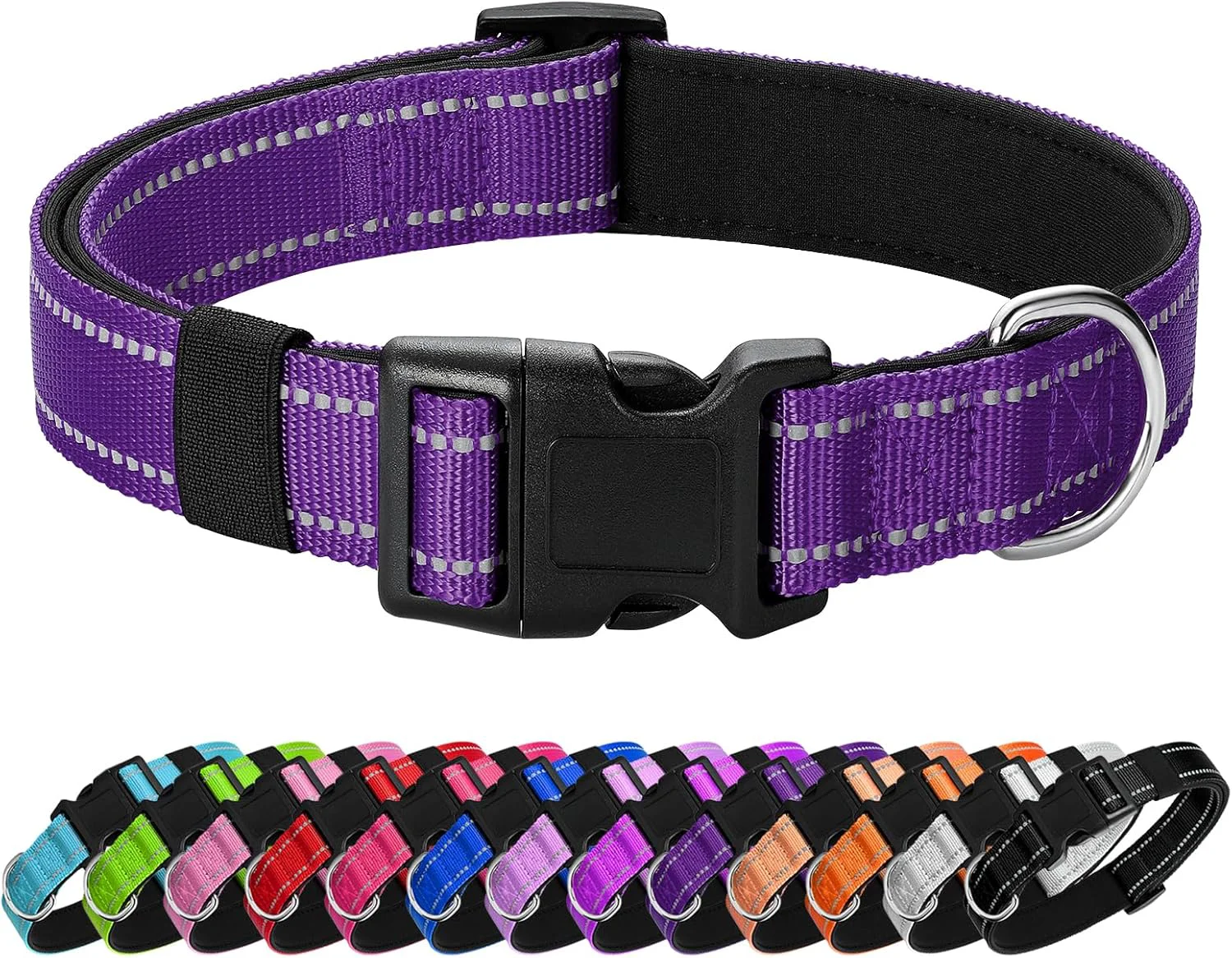 World-Class Reflective Dog Collar Padded with Soft Neoprene Breathable Quick Release Basic Dog Collars for Large Dogs Purple Girl High-Quality