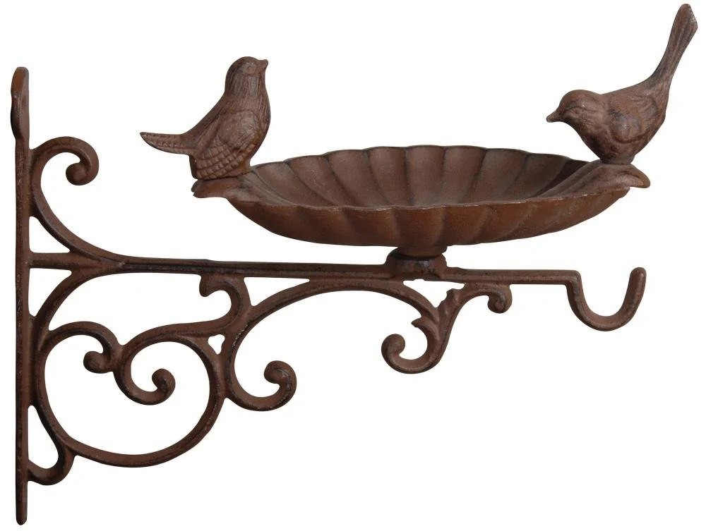 Detailed Esschert Design FB163 Cast Iron Birdbath with Bracket – Wall-Mount Bird Bath Hook Refined