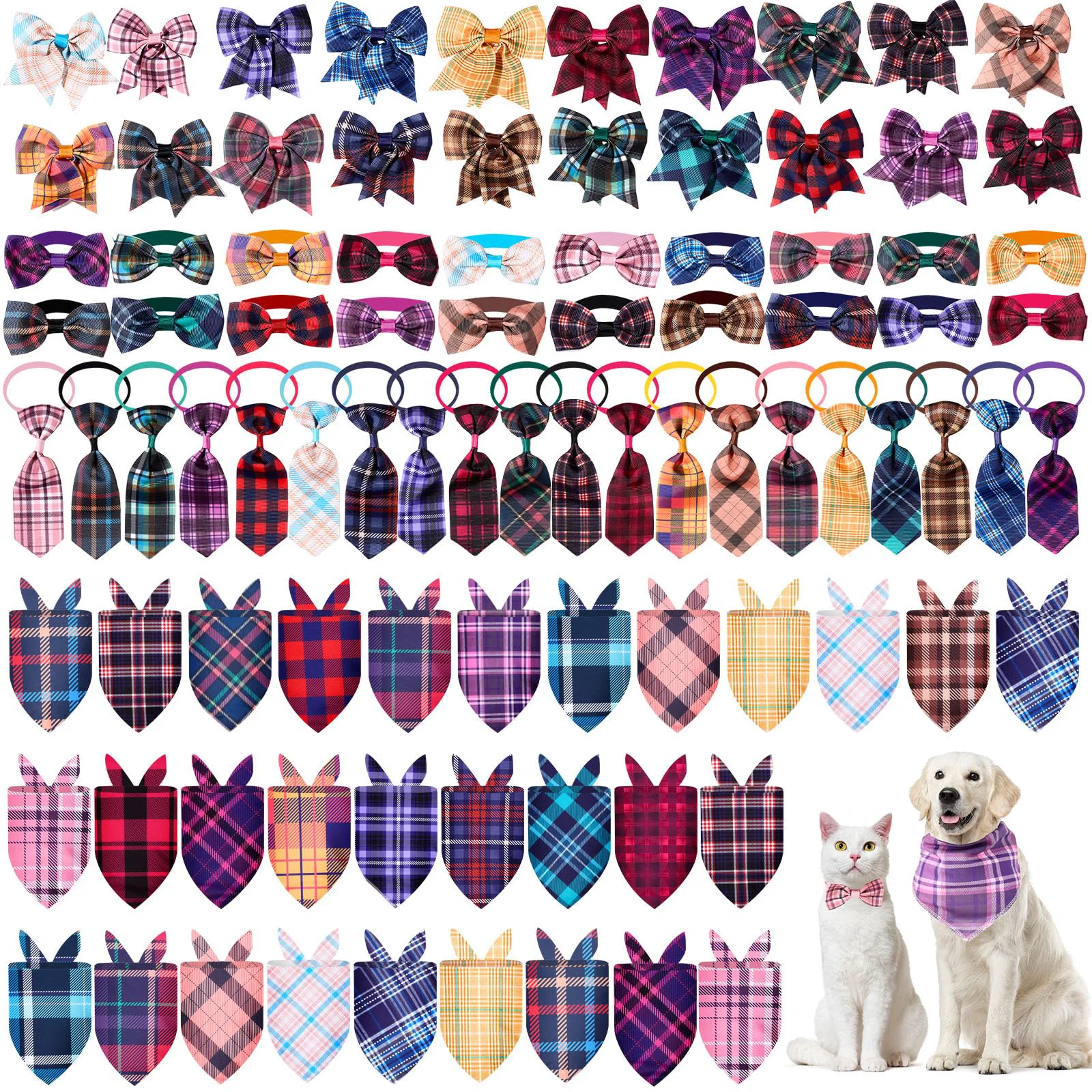 World-Class Reginary 120 Pcs Plaid Dog Bandanas Bulk Set — Colorful Washable Pet Accessories Official