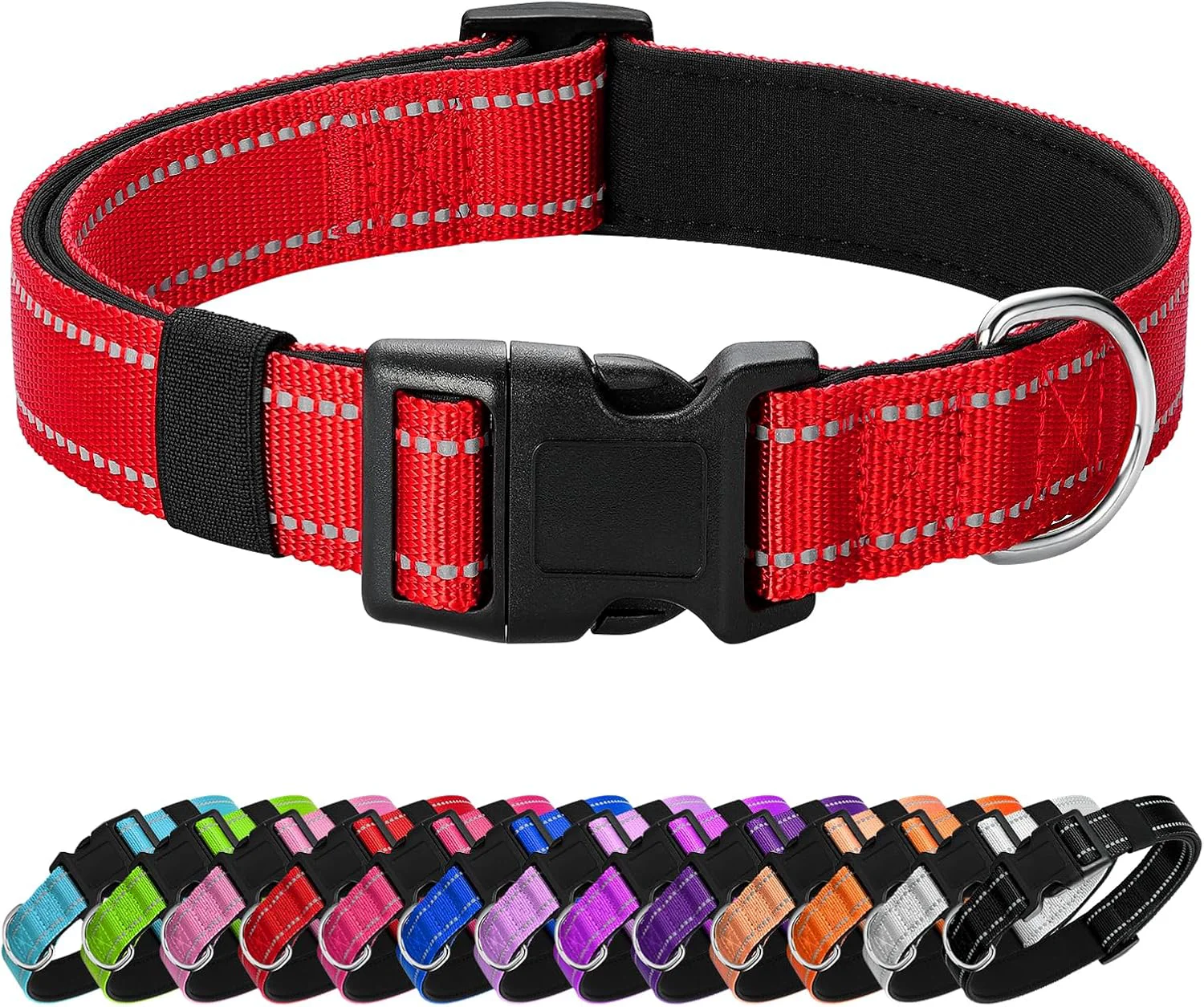 Advanced Reflective Dog Collar Padded with Soft Neoprene Breathable Quick Release Basic Dog Collars for Medium Large Dogs Red Boy Girl Efficient