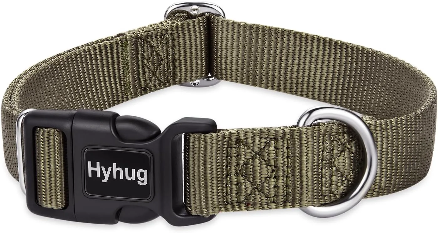 Healthy Hyhug Pets Classic Regular Heavy Duty Nylon Dog Basic Collar for Medium Dogs Daily Use Walking Jogging. Medium Military Green Top-Quality