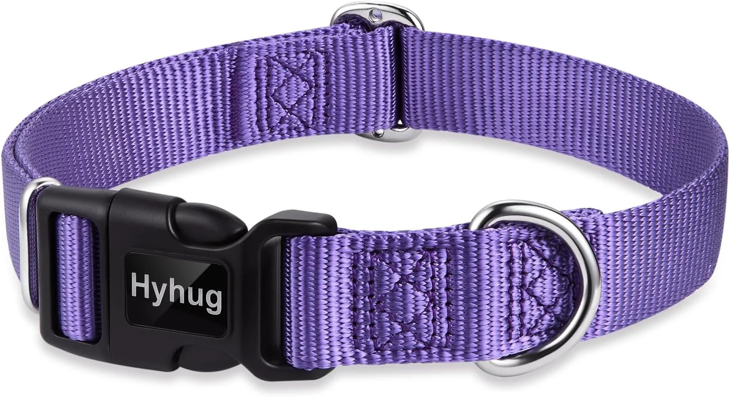 Enhanced Hyhug Pets Solid Color Classic Regular Heavy Duty Basic Collar for Large Dogs Unique Design Adjustment Triglide Slide Buckle Can Attached Name Tag Accessories. Large Ultra Violet First-Class