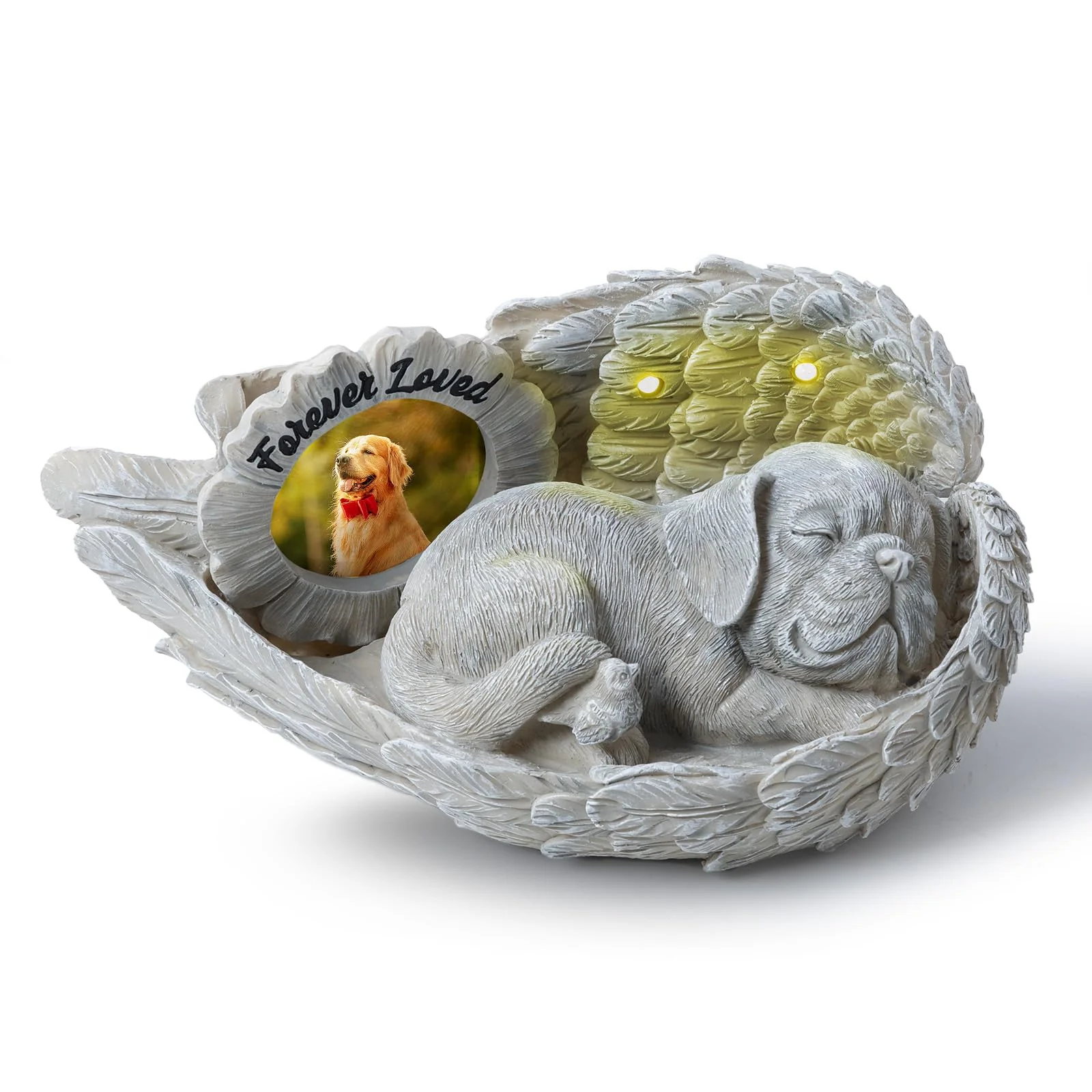 Sophisticated MoDinity Dog Memorial Gift Angel Statue with Photo Frame Solar Light Premium Material